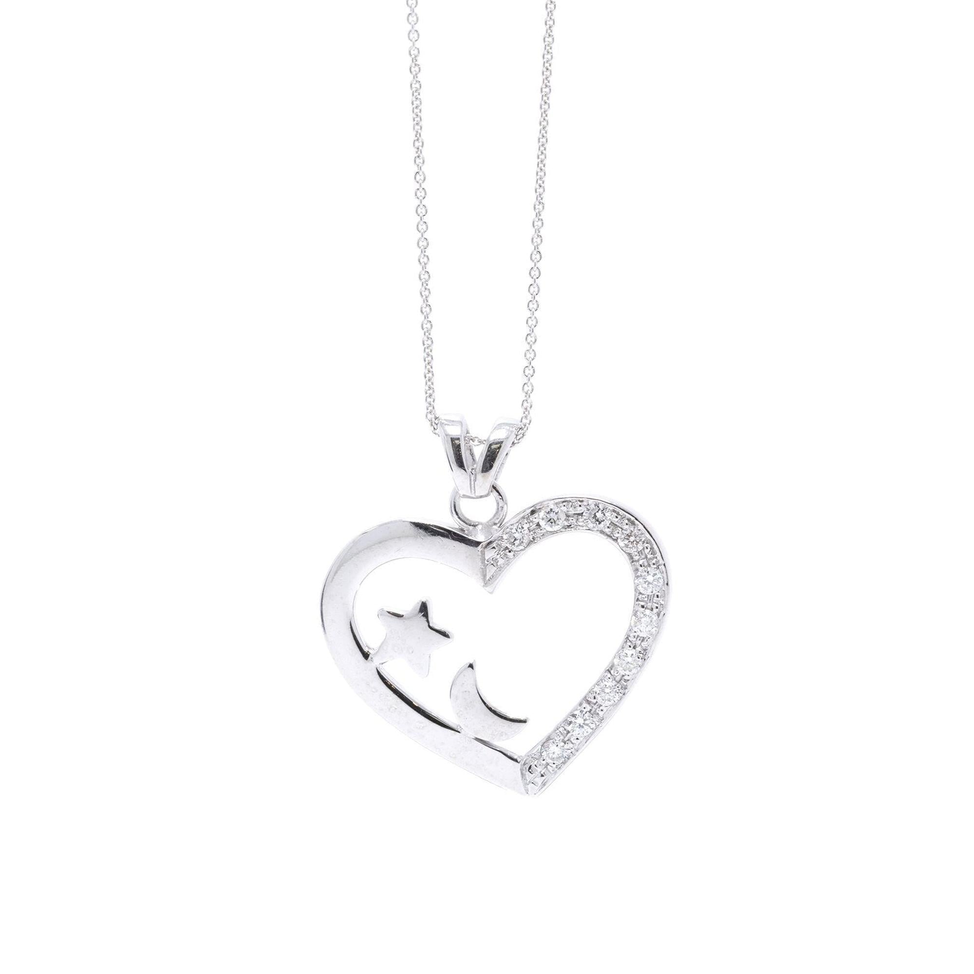 Diamond Heart, Star, & Moon Pendant Necklace