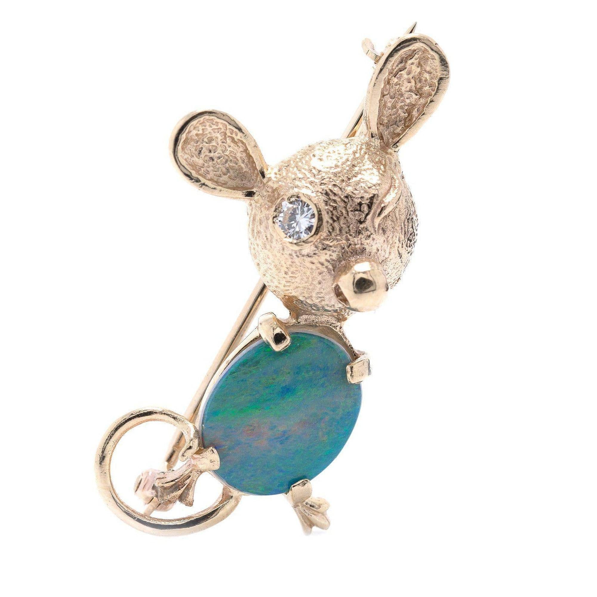 Diamond & Opal Mouse Brooch