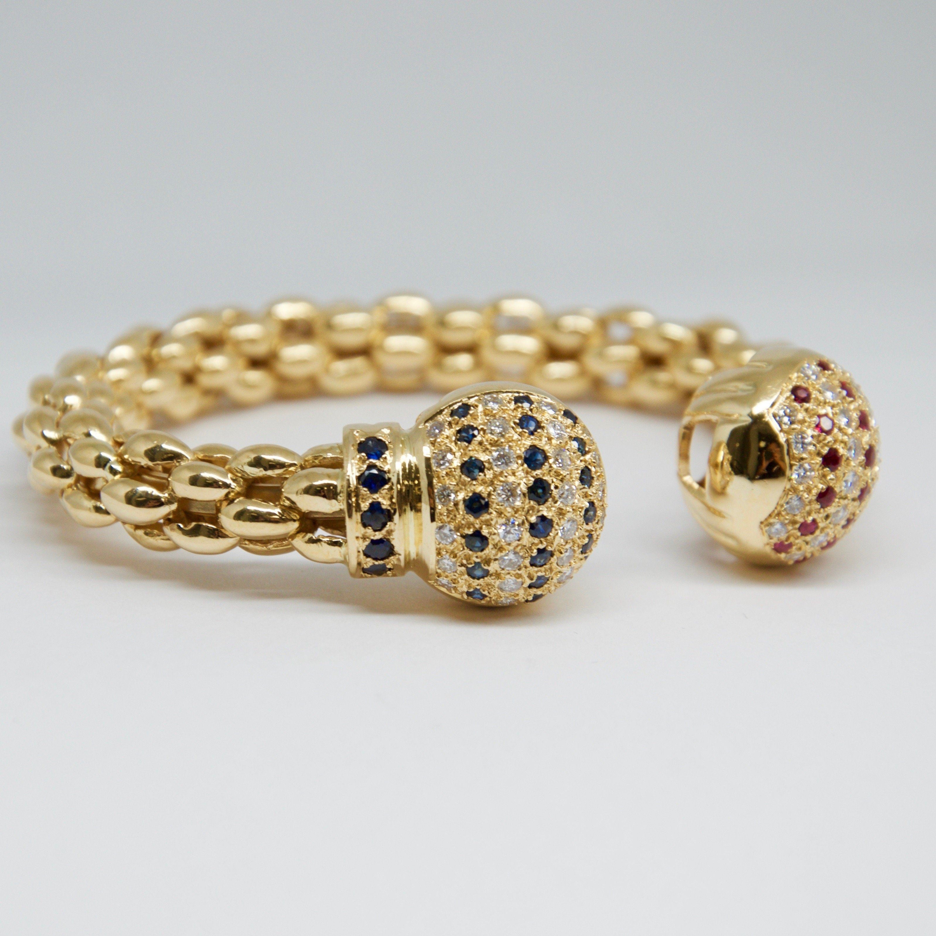 Diamond, Sapphire, and Ruby Cuff Bracelet