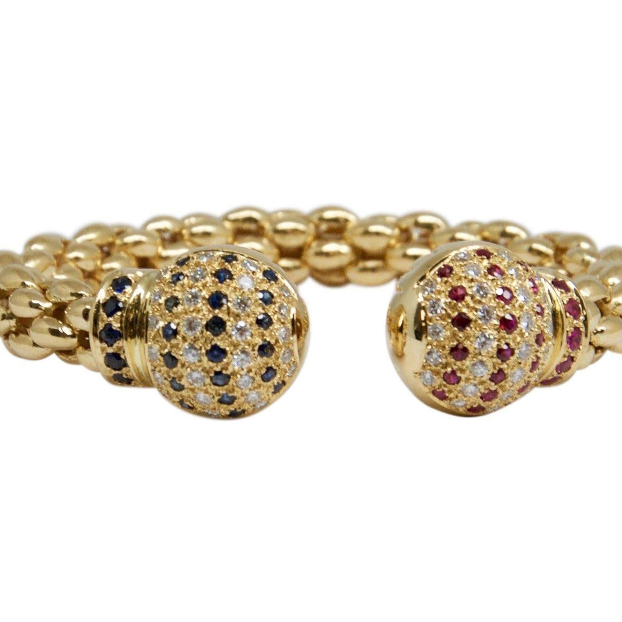 Diamond, Sapphire, and Ruby Cuff Bracelet