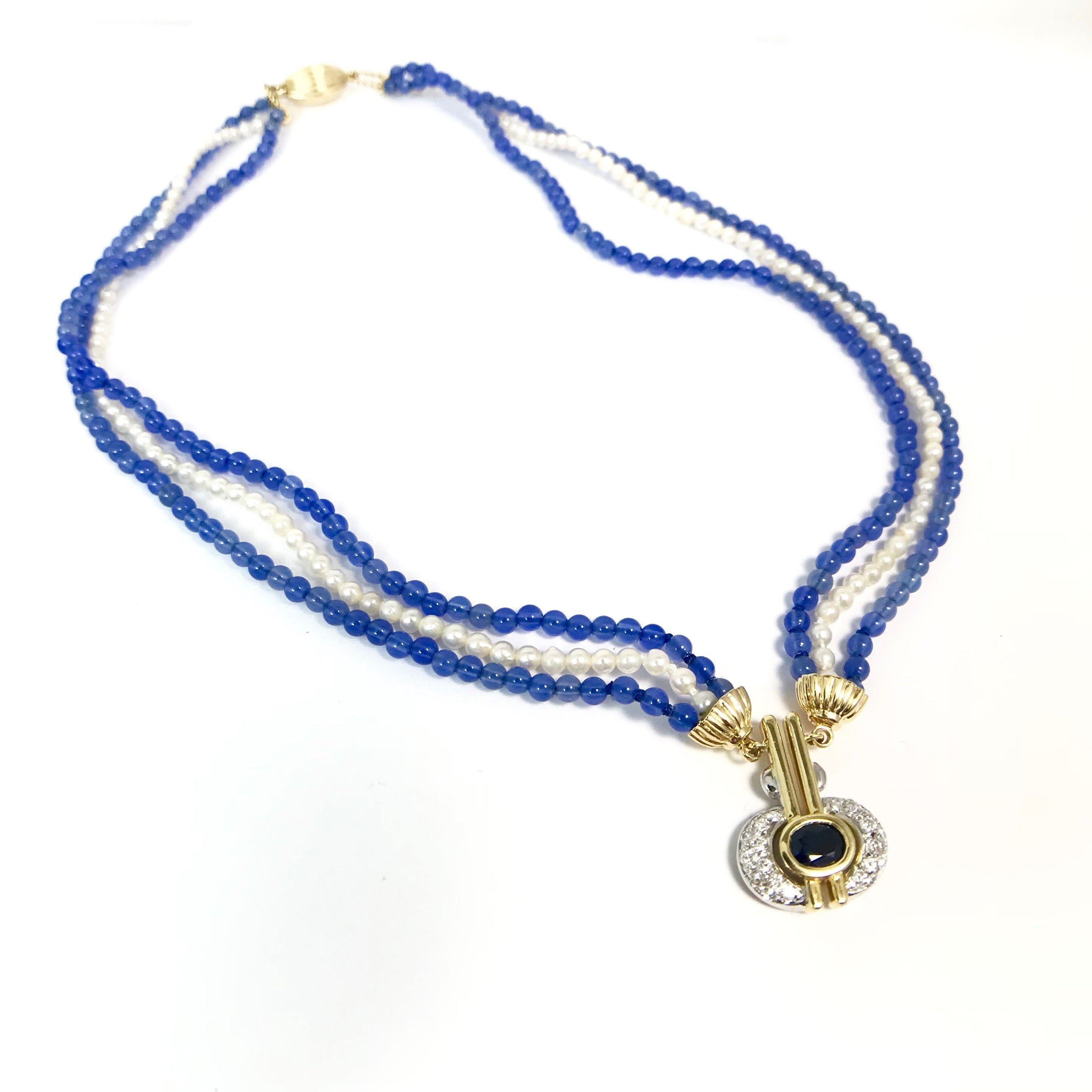 Diamond, Sapphire and Seed Pearl Beaded Necklace