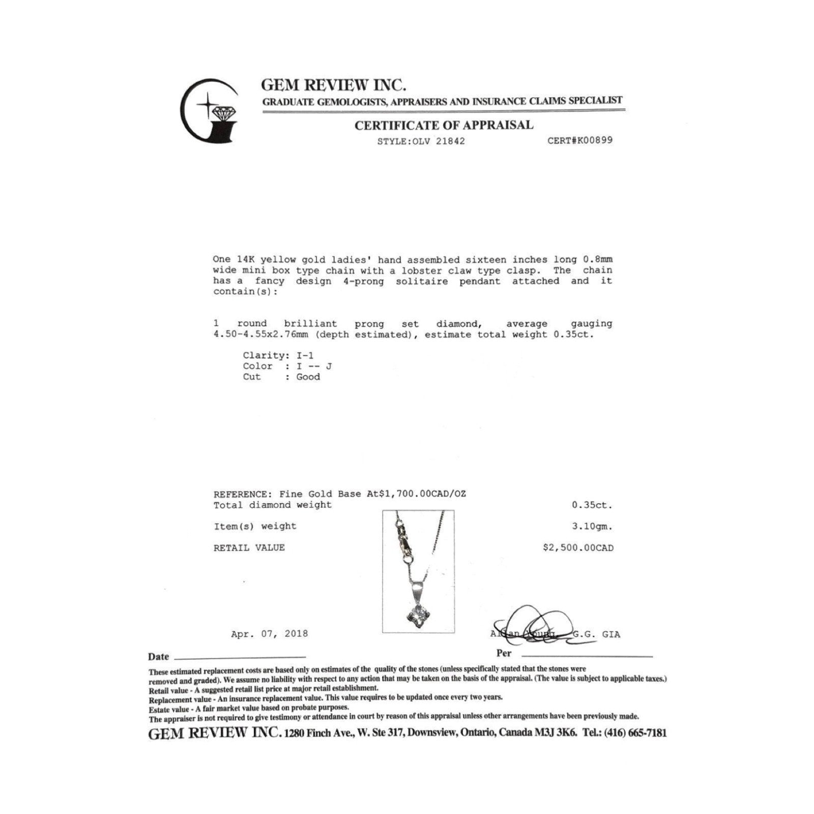 Diamond Solitaire Pendant Necklace