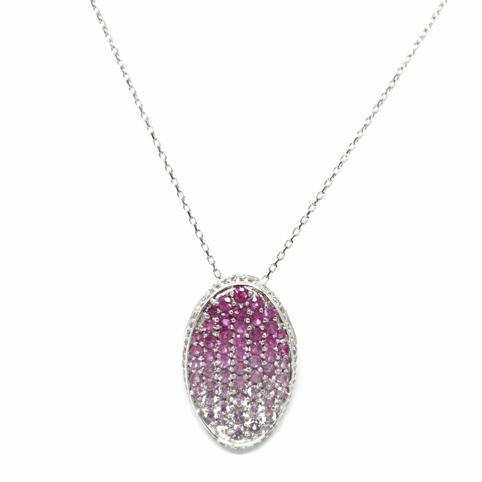 Diamond and Pink Sapphire Pendant in 14 Karat White Gold