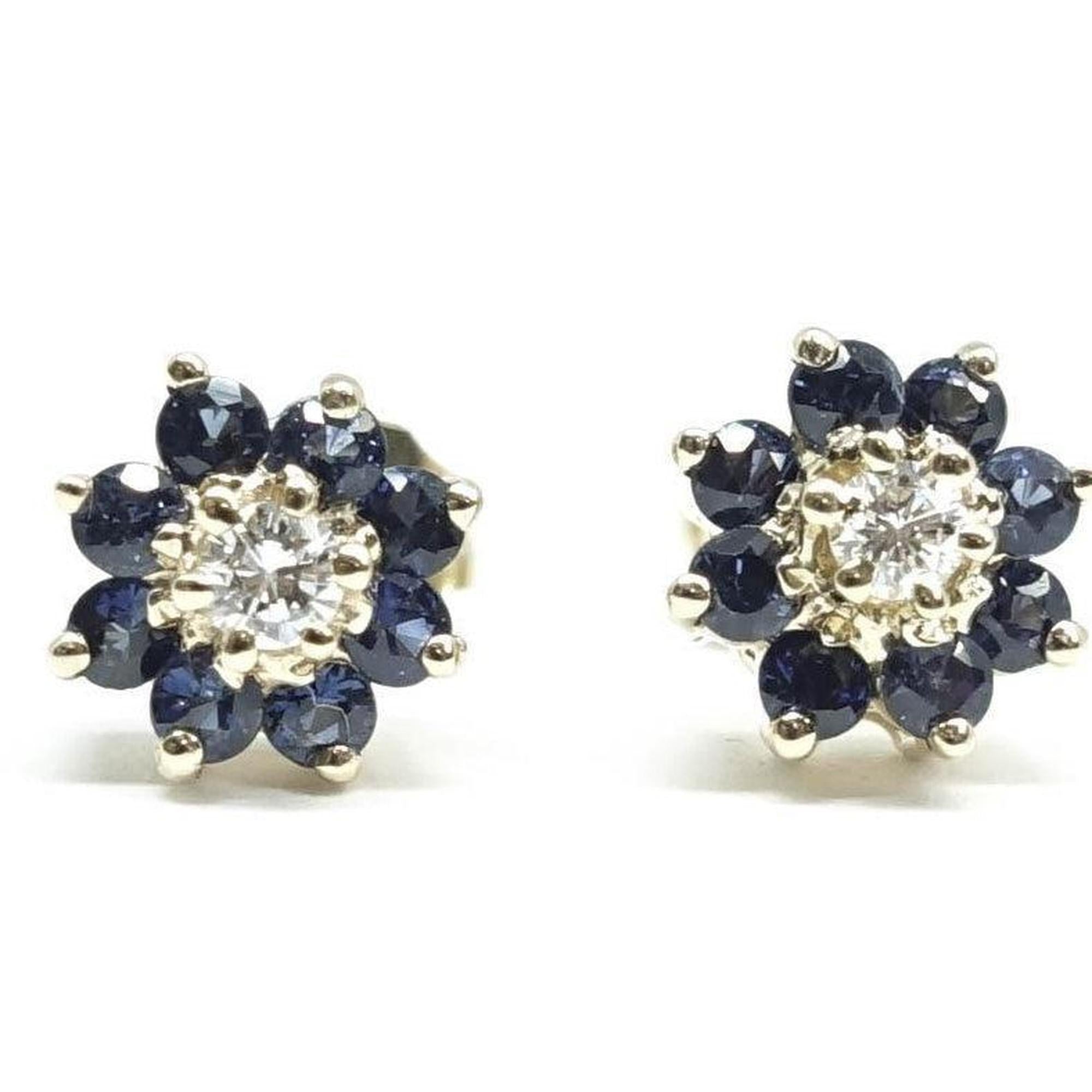 Diamond and Sapphire Flower Stud Earrings