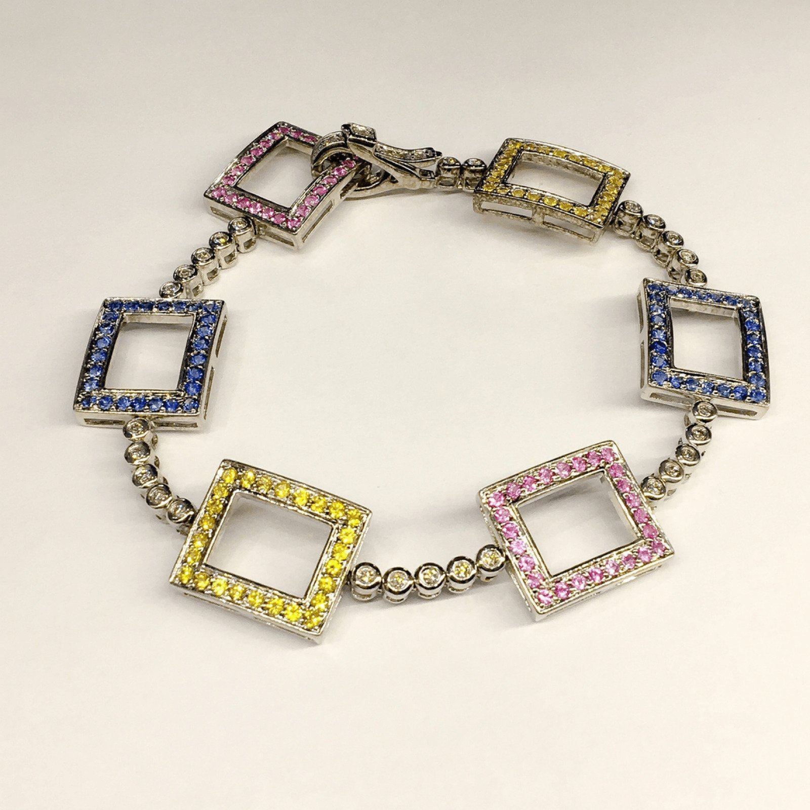 Diamond and Sapphire Square Link Bracelet