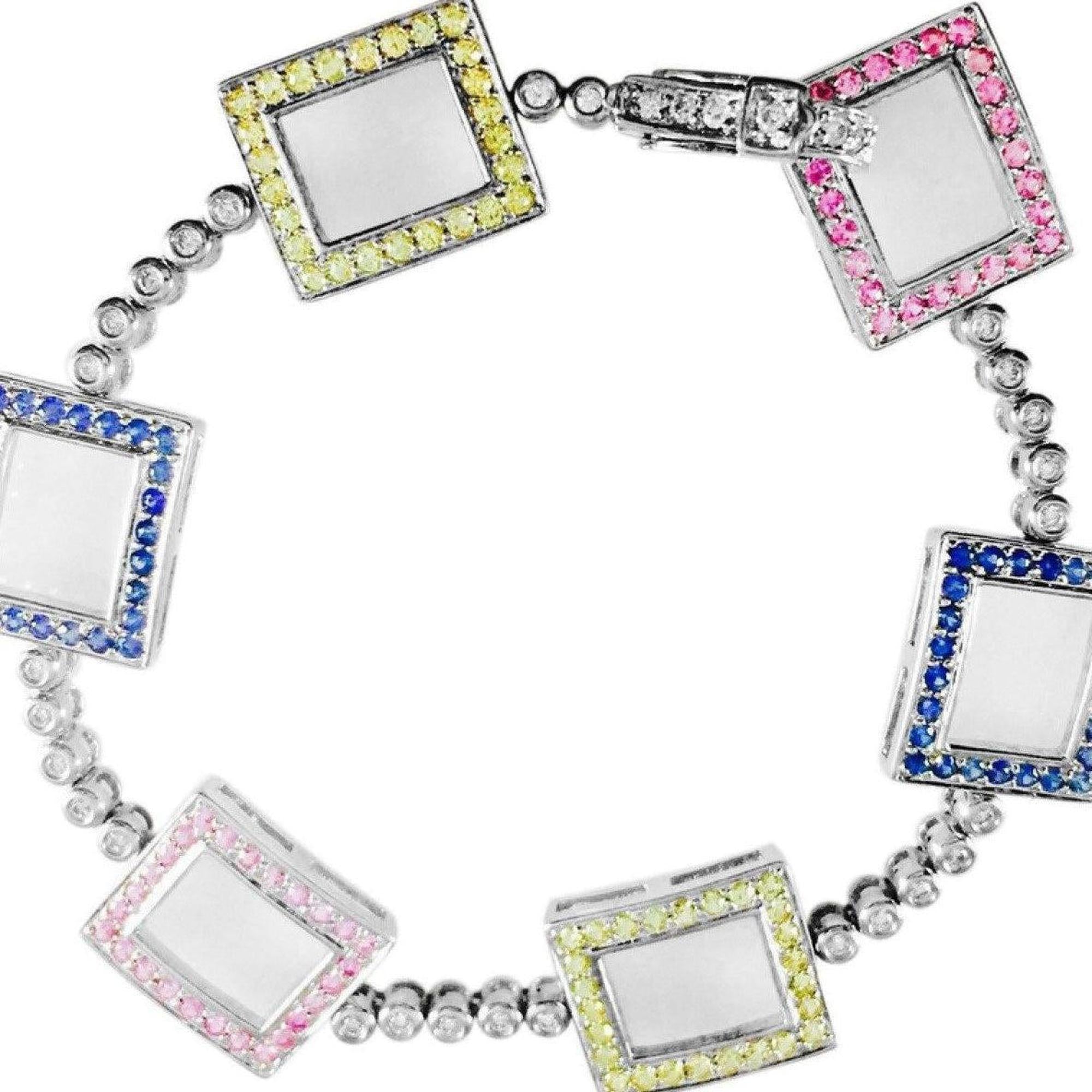 Diamond and Sapphire Square Link Bracelet