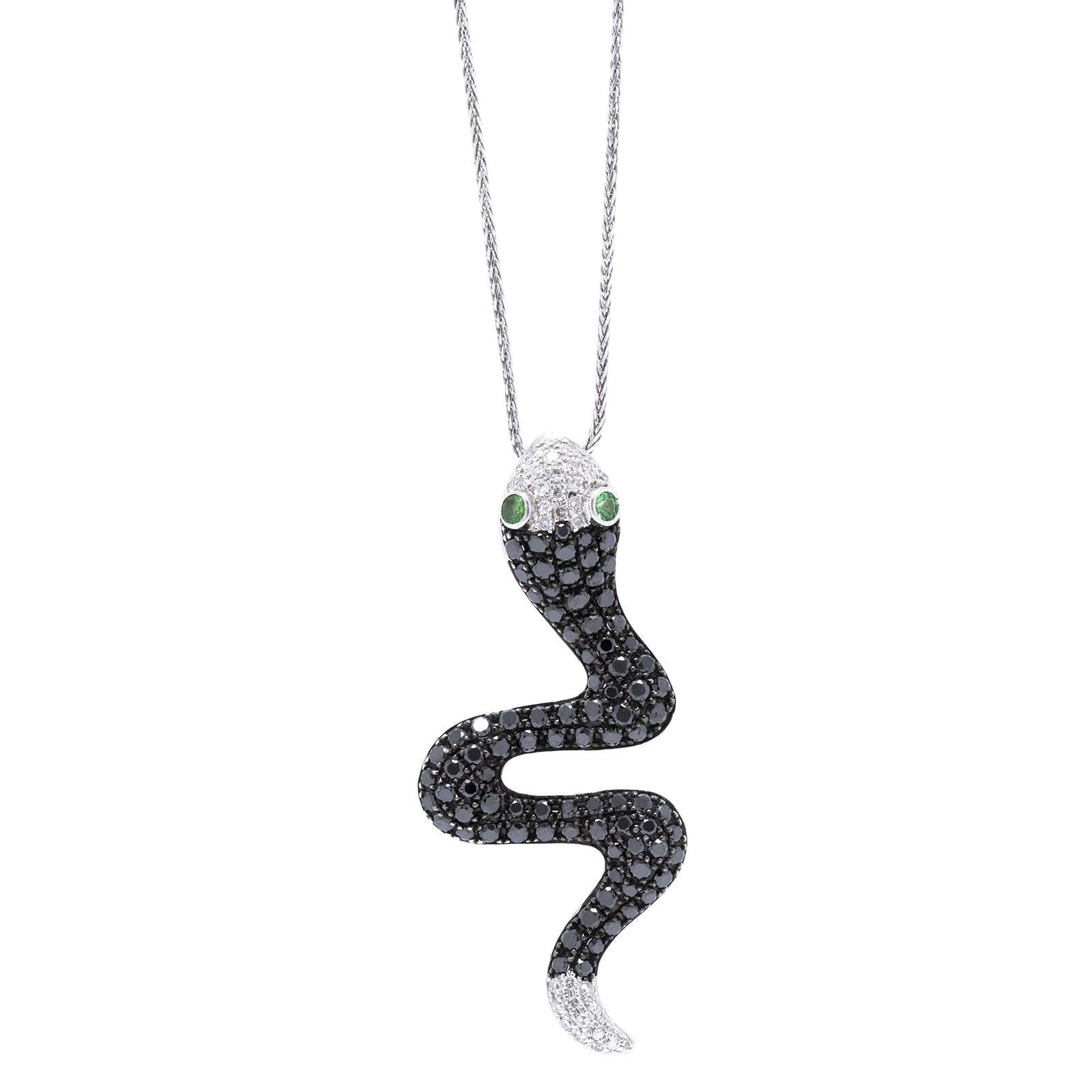 Diamond and Tsavorite Garnet Snake Pendant Necklace