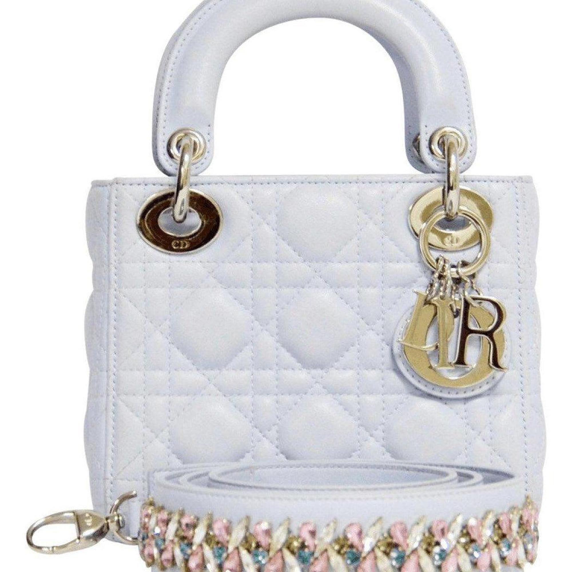 Dior Blue Mini Lady Dior with Crystal Strap