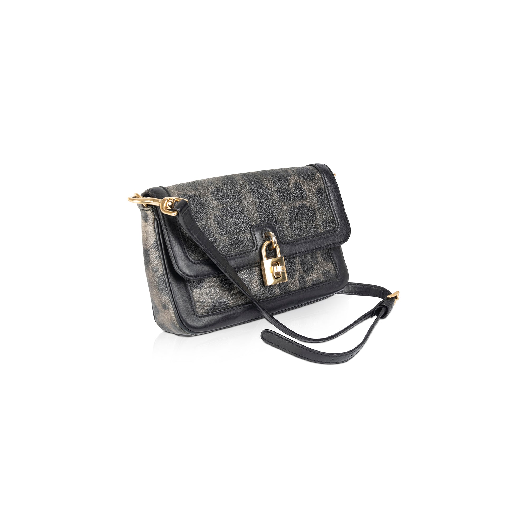 Dolce & Gabbana Grey/Black Leopard Print Padlock Crossbody Bag