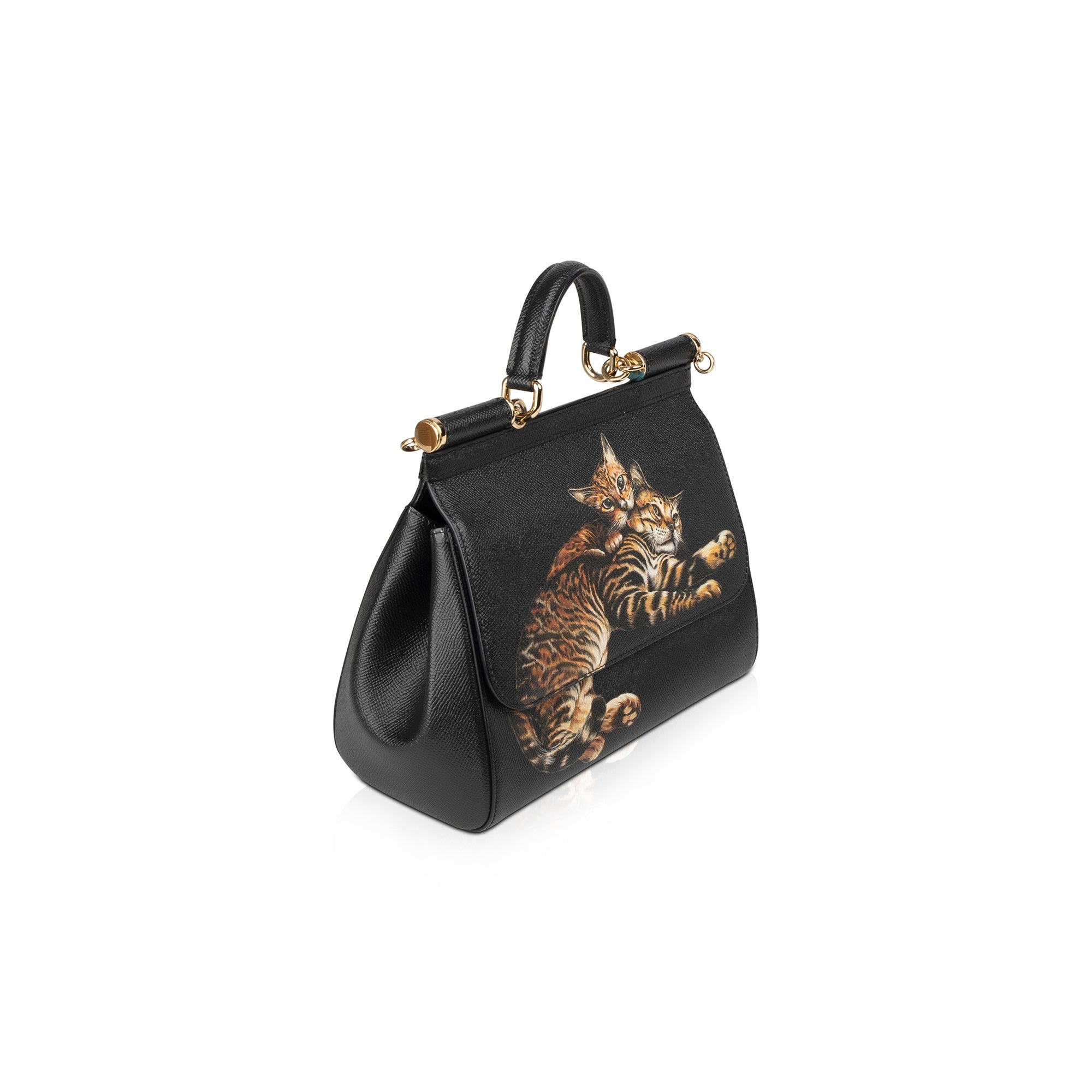 Dolce & Gabbana Medium Bengal Cat Print Leather Sicily Bag
