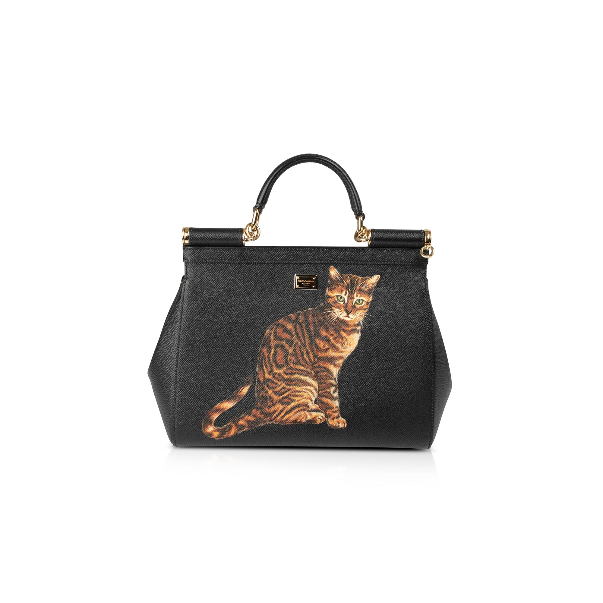 Dolce & Gabbana Medium Bengal Cat Print Leather Sicily Bag
