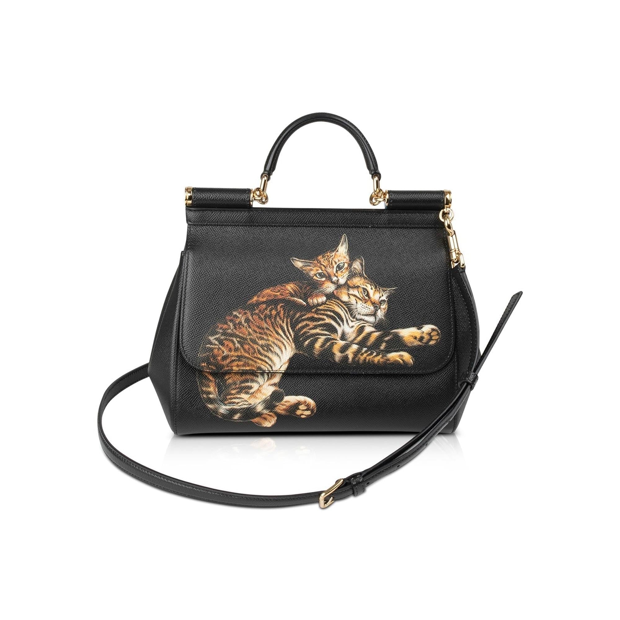 Dolce & Gabbana Medium Bengal Cat Print Leather Sicily Bag