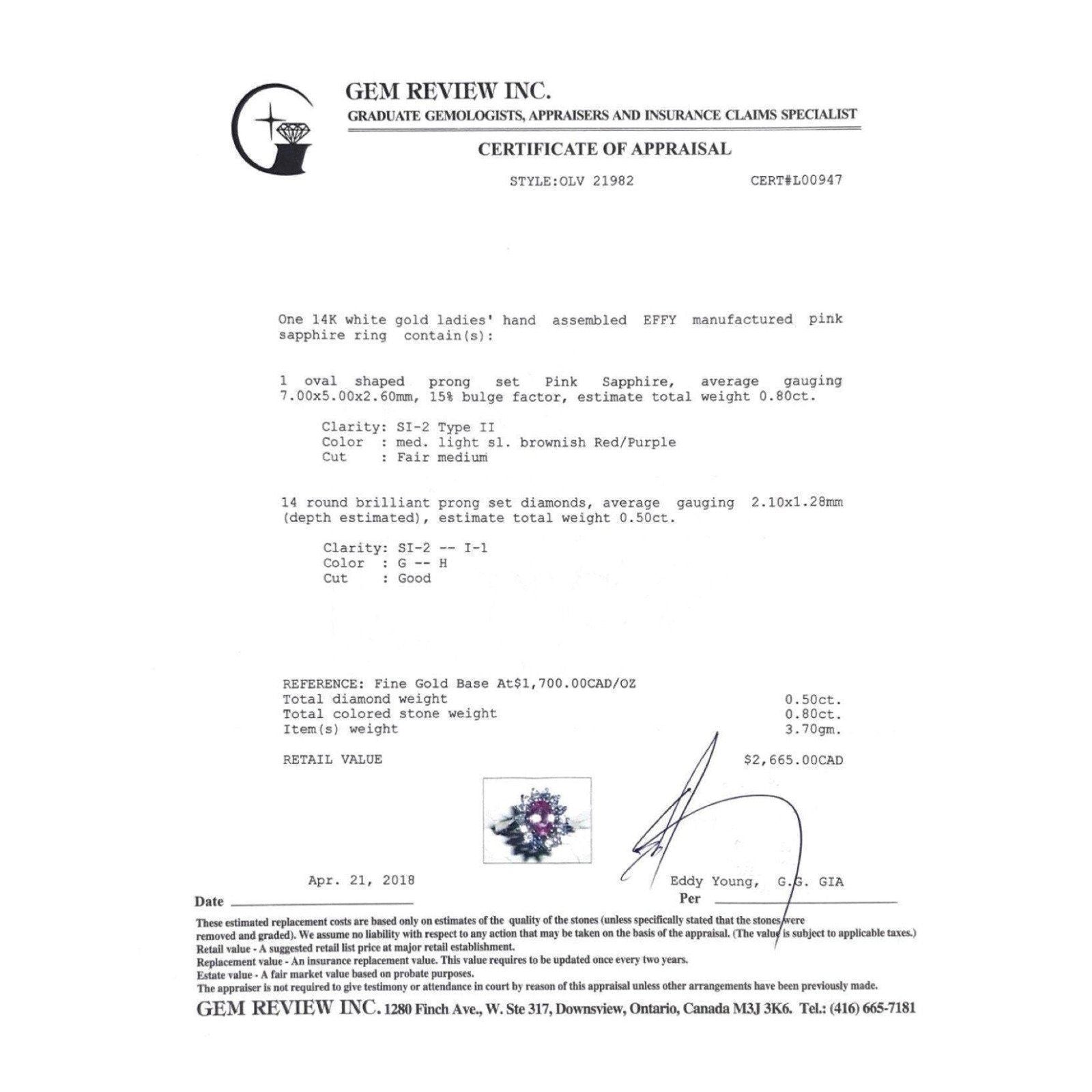 EFFY Pink Sapphire Ring