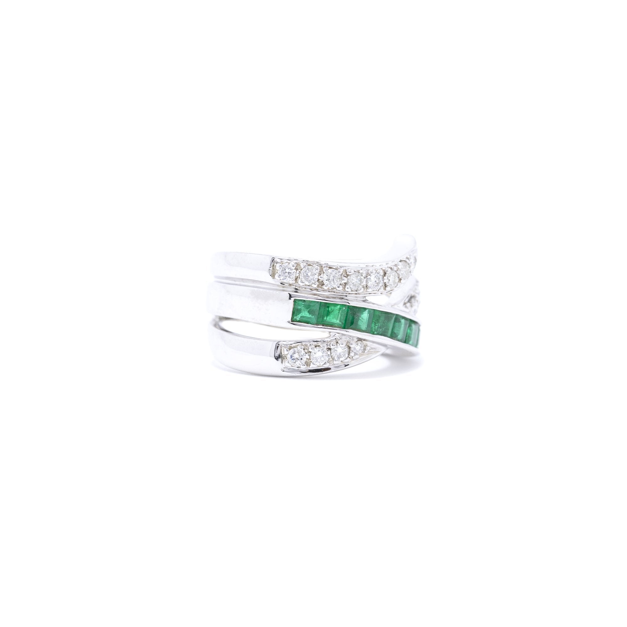 Emerald & Diamond Crossover Cocktail Ring