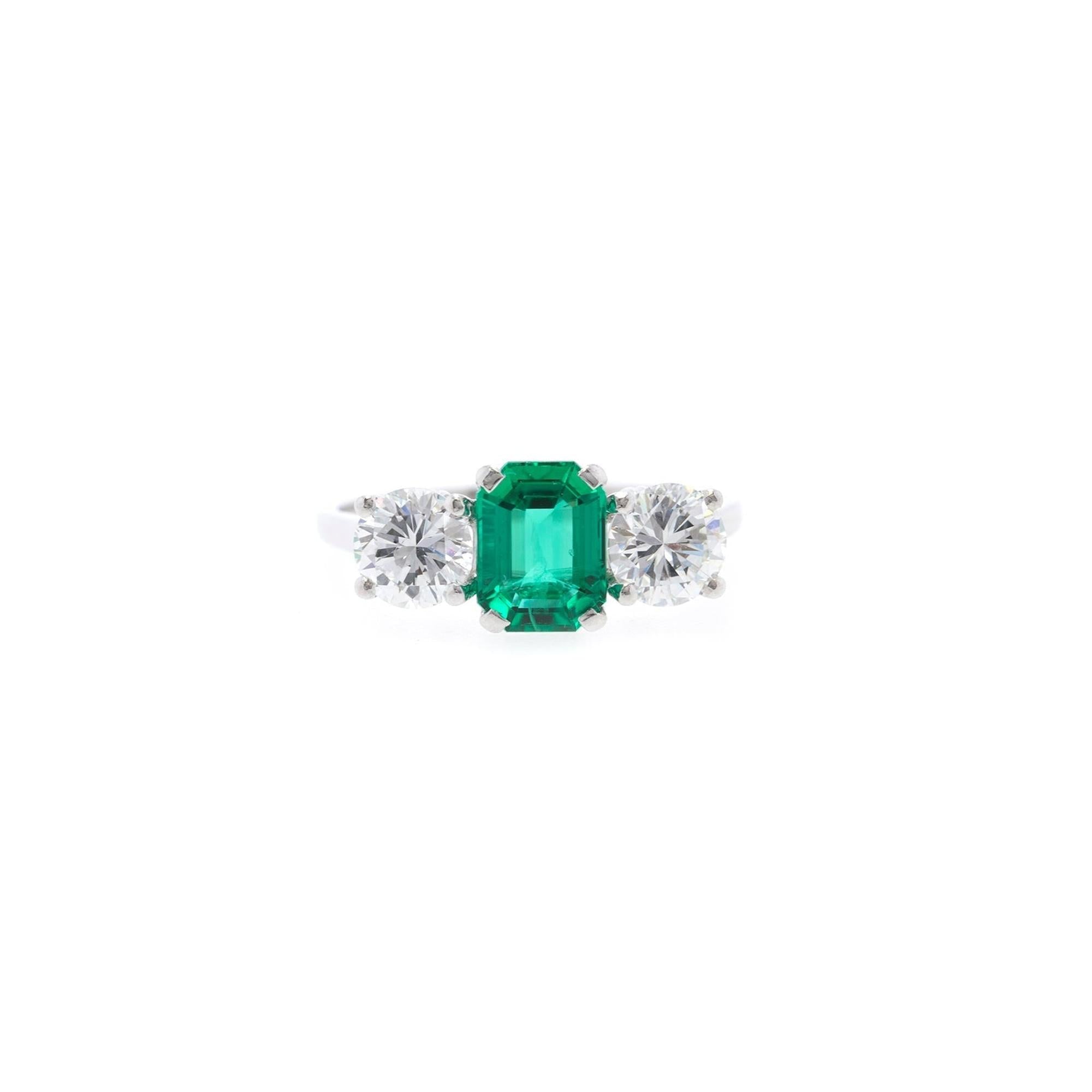 Emerald & Diamond Three Stone Ring