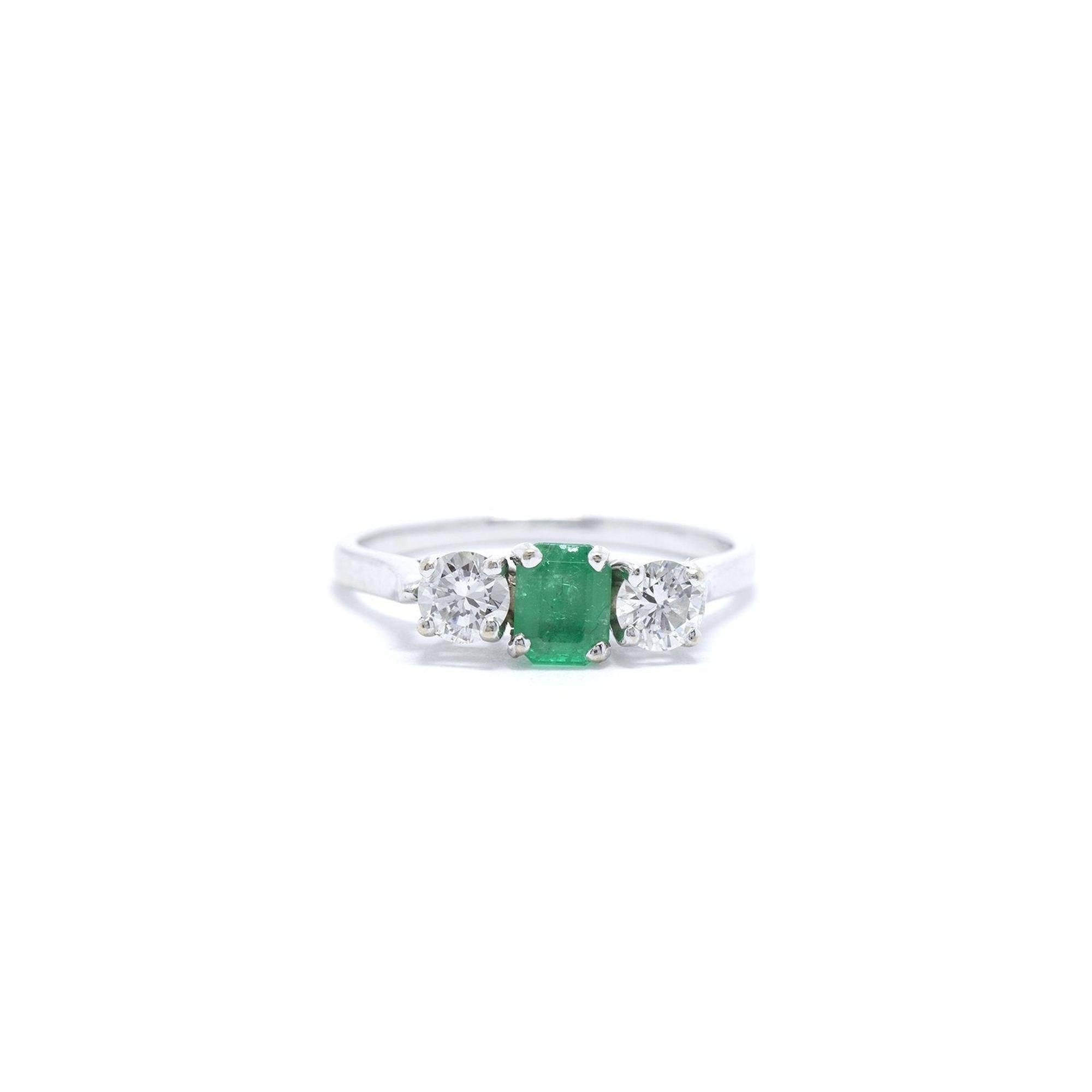 Emerald & Diamond Three Stone Ring