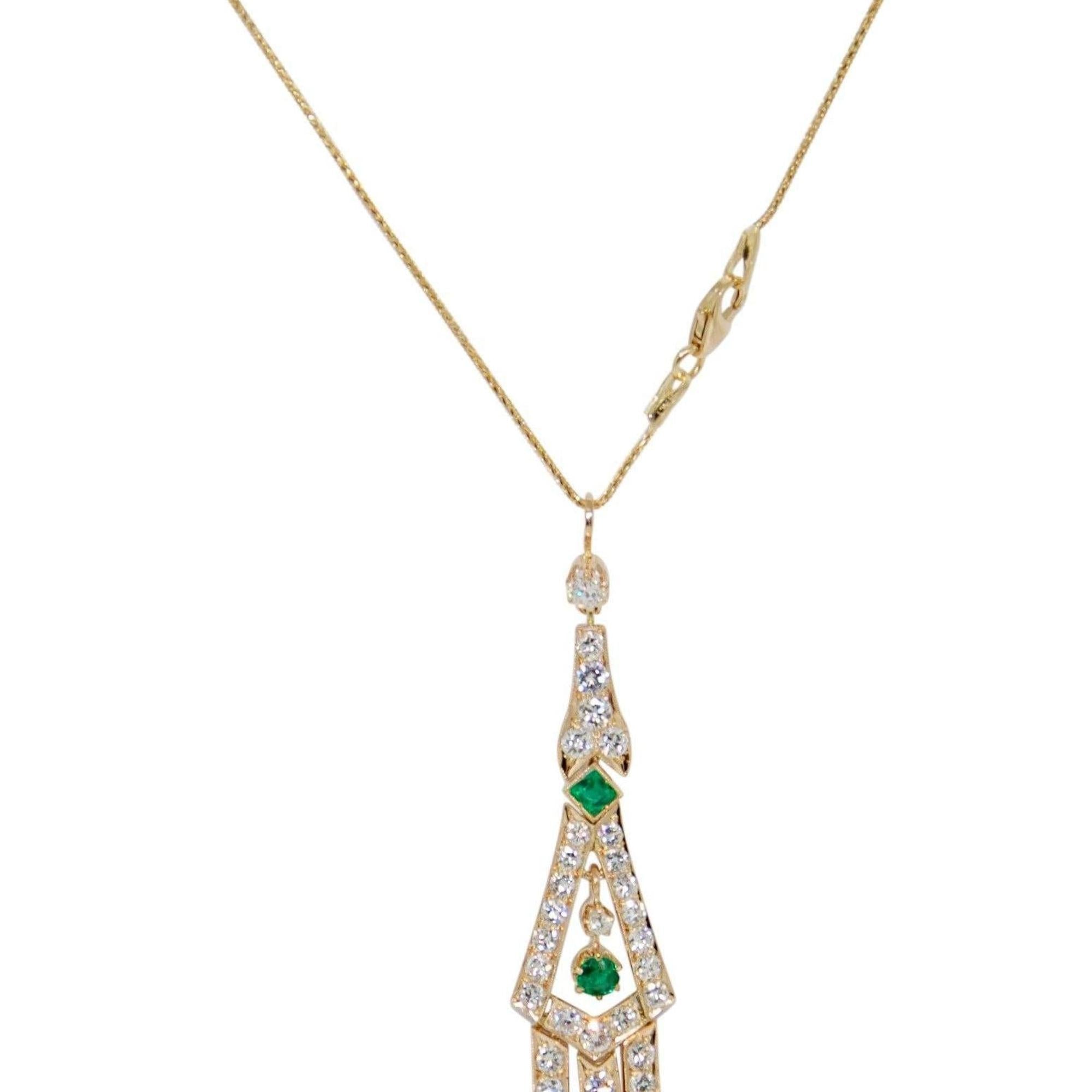 Emerald and Diamond Drop Pendant Necklace