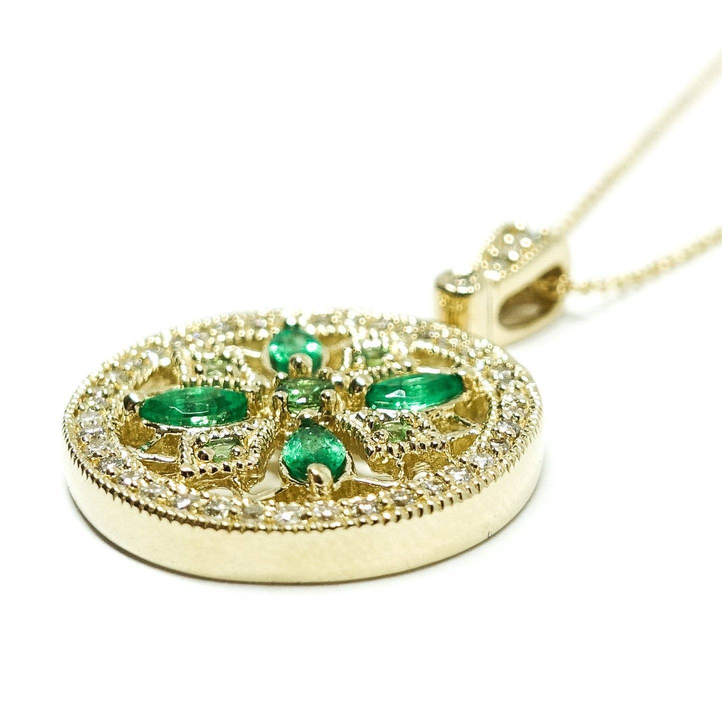 Emerald and Diamond Pendant Necklace