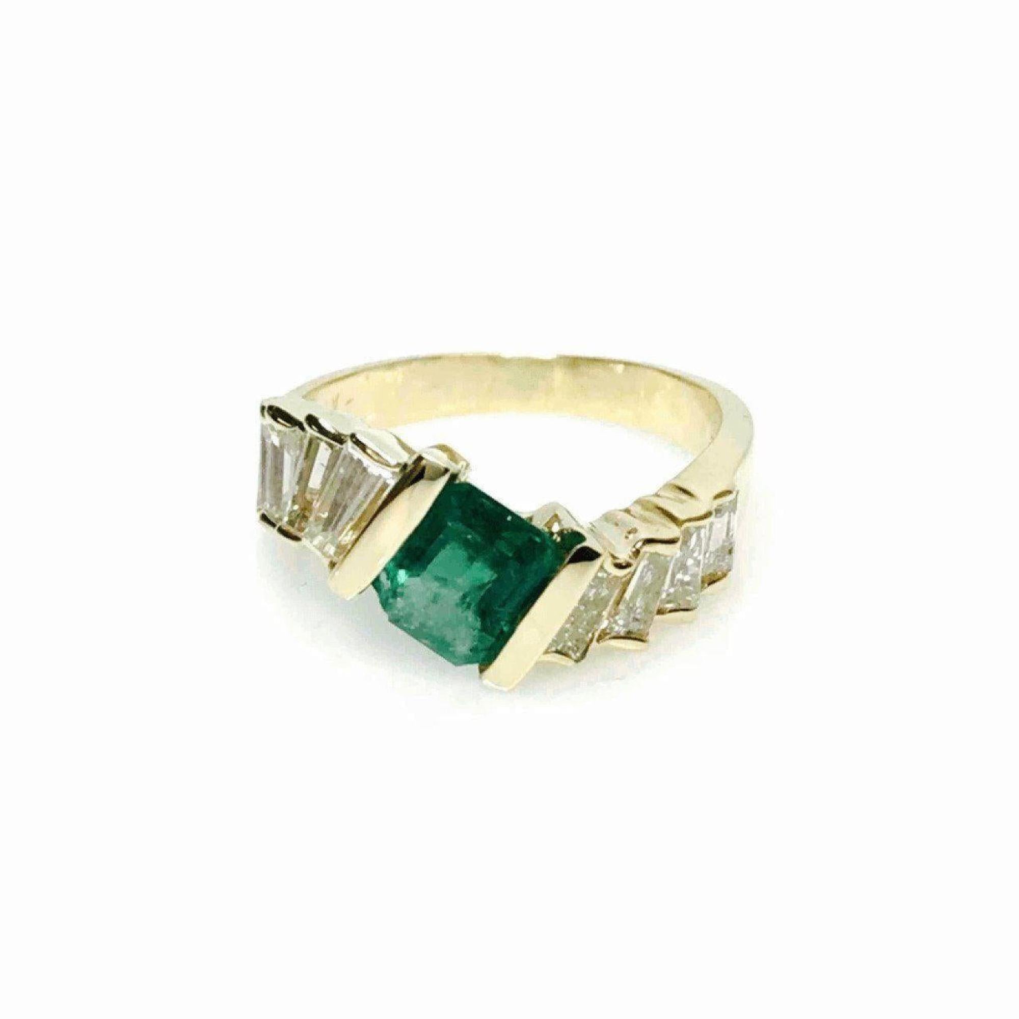 Emerald and Diamond Ring in 14kt Yellow Gold; Emerald