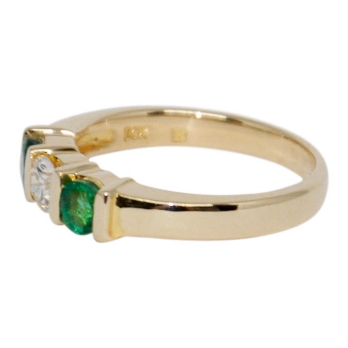 Emerald and Diamond Three Stone Ring