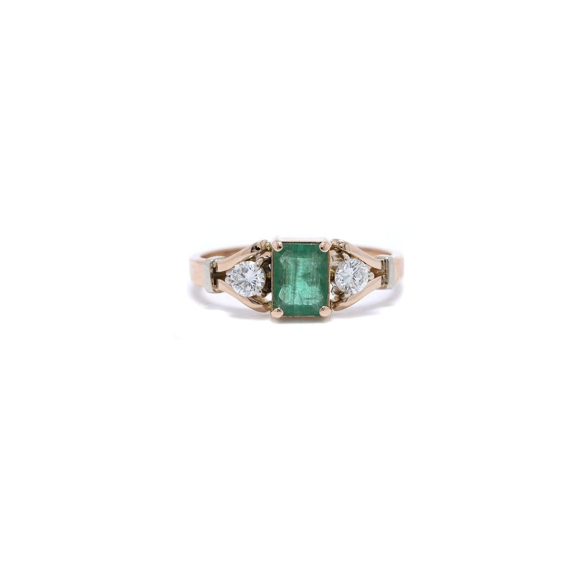 Emerald and Diamond Three Stone Ring