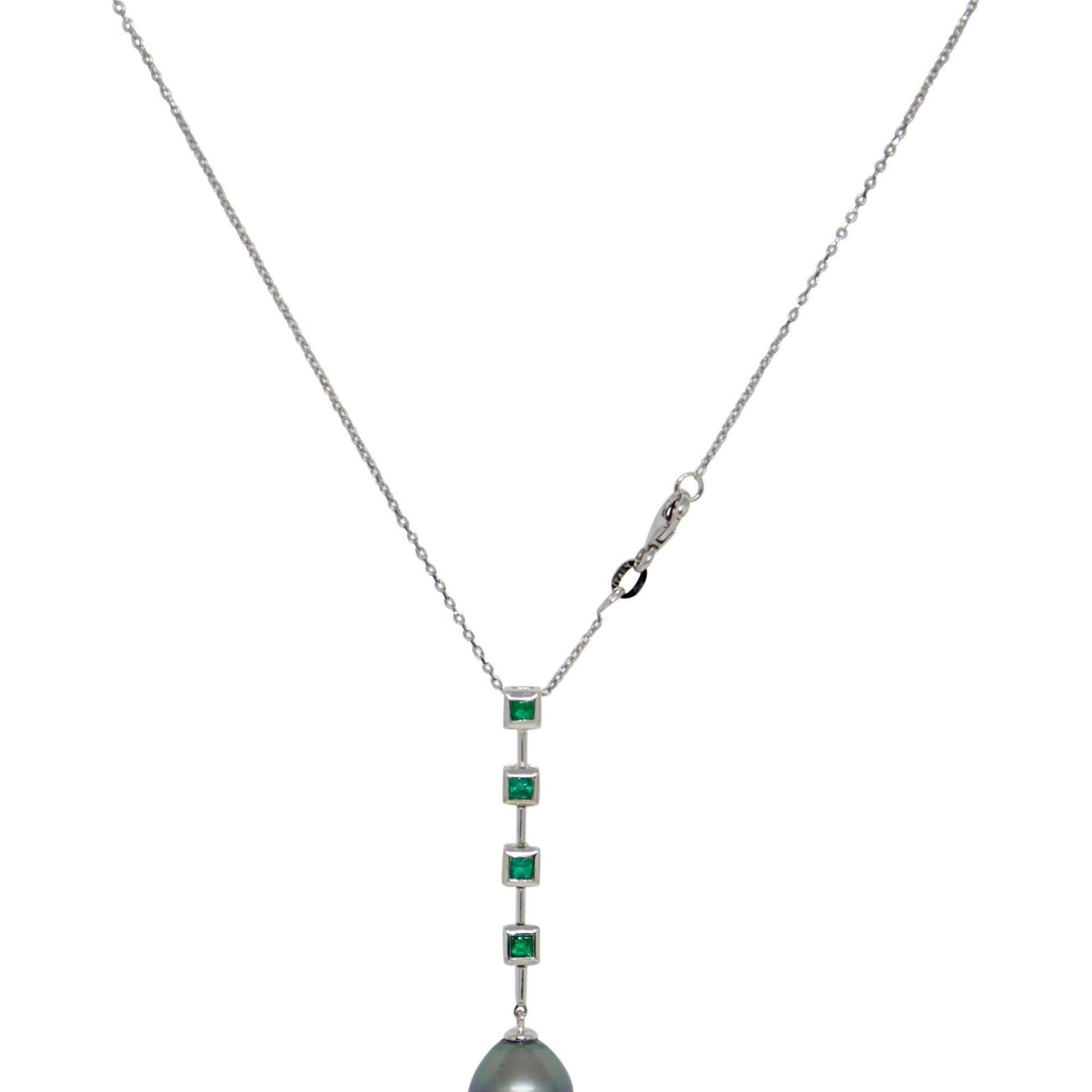 Emerald and South Sea Pearl Drop Pendant Necklace