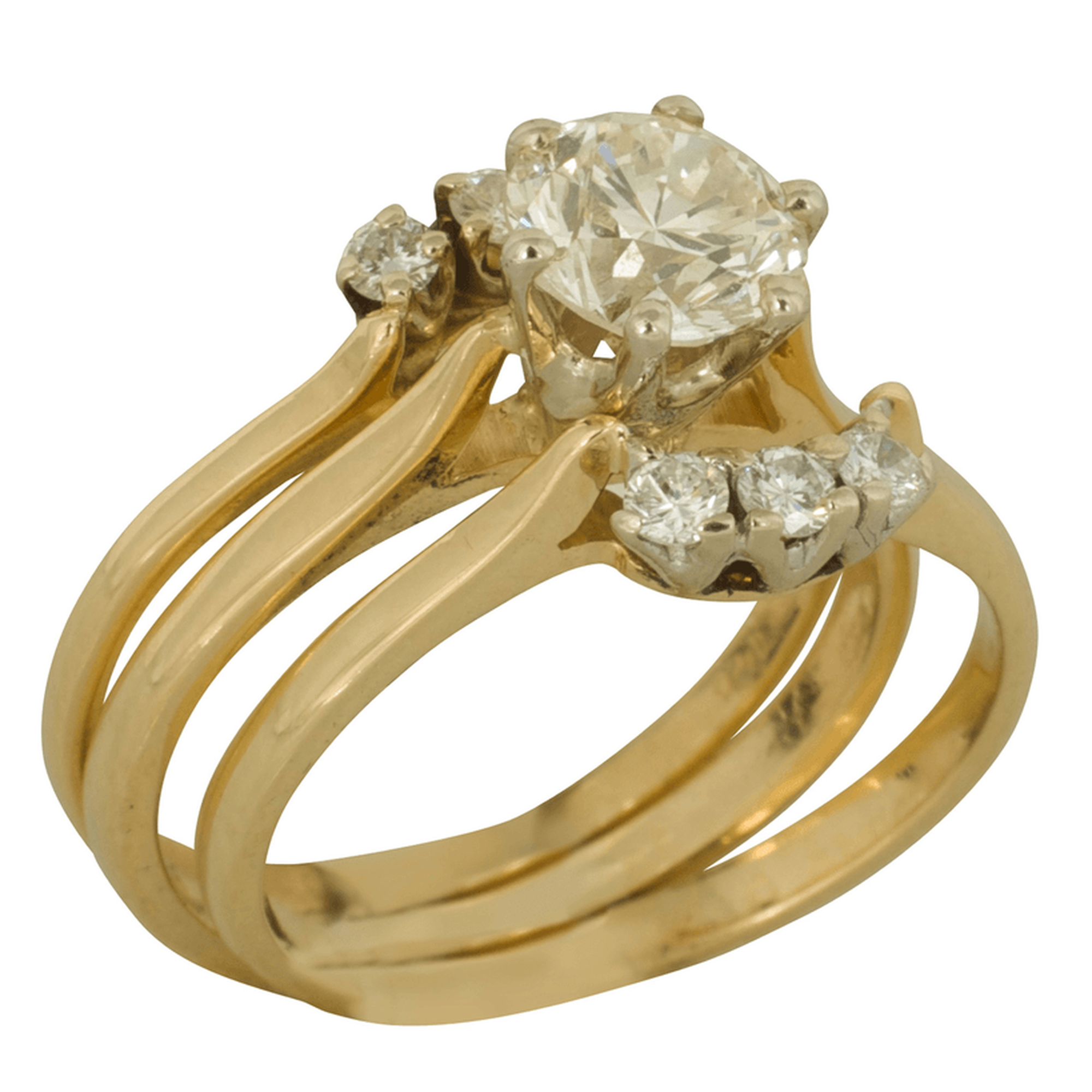 Estate 1.00ct Round Diamond Solitaire Engagement Ring Set