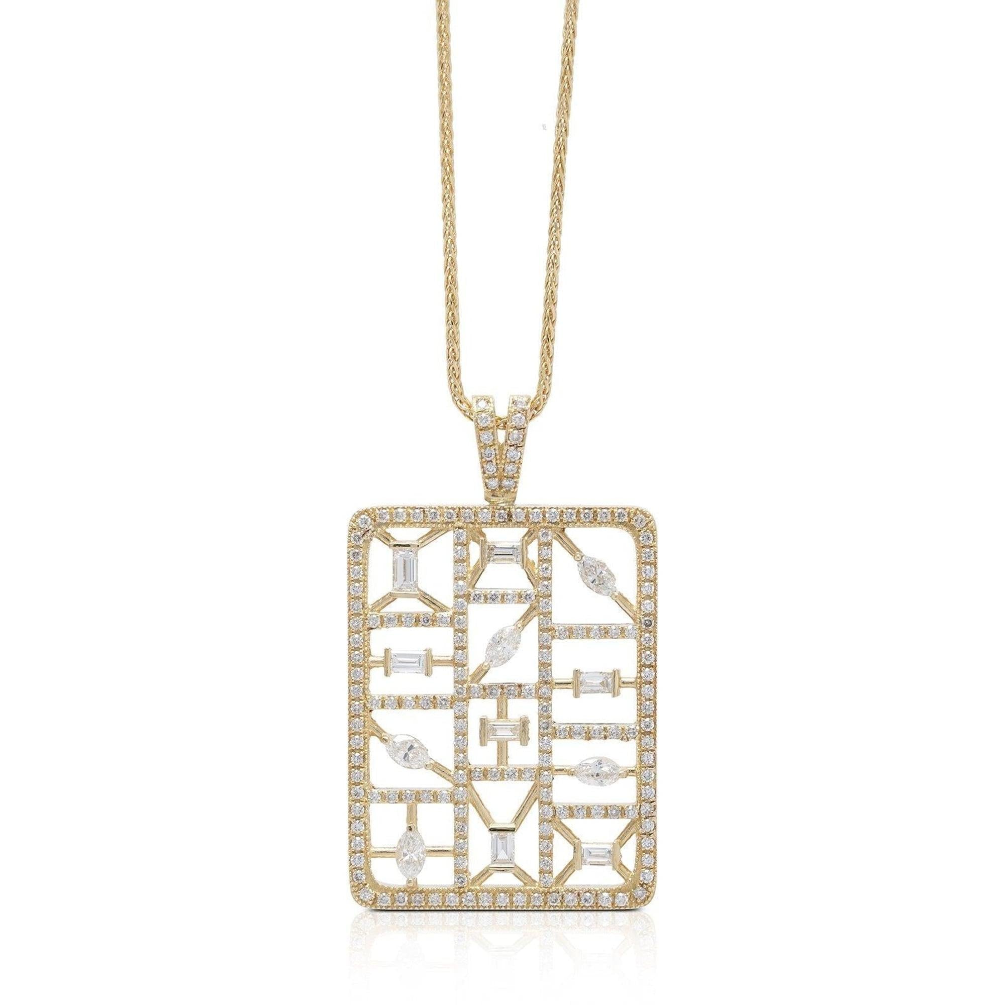 Fancy Design Rectangular Diamond Pendant Necklace