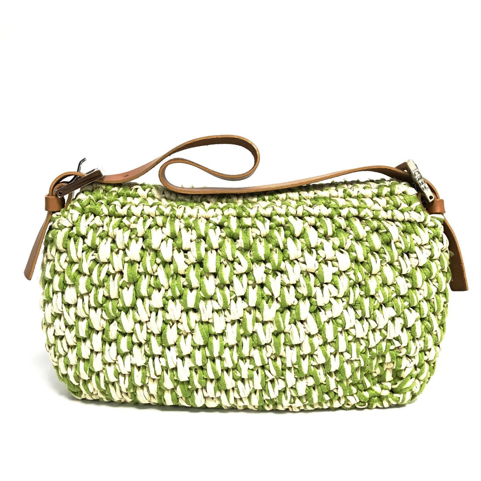 Fendi Green Straw Baguette Bag