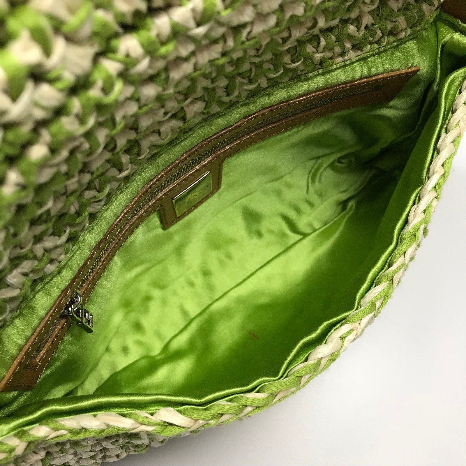 Fendi Green Straw Baguette Bag