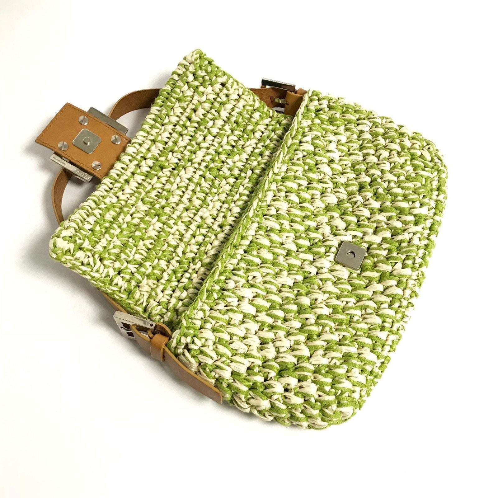 Fendi Green Straw Baguette Bag
