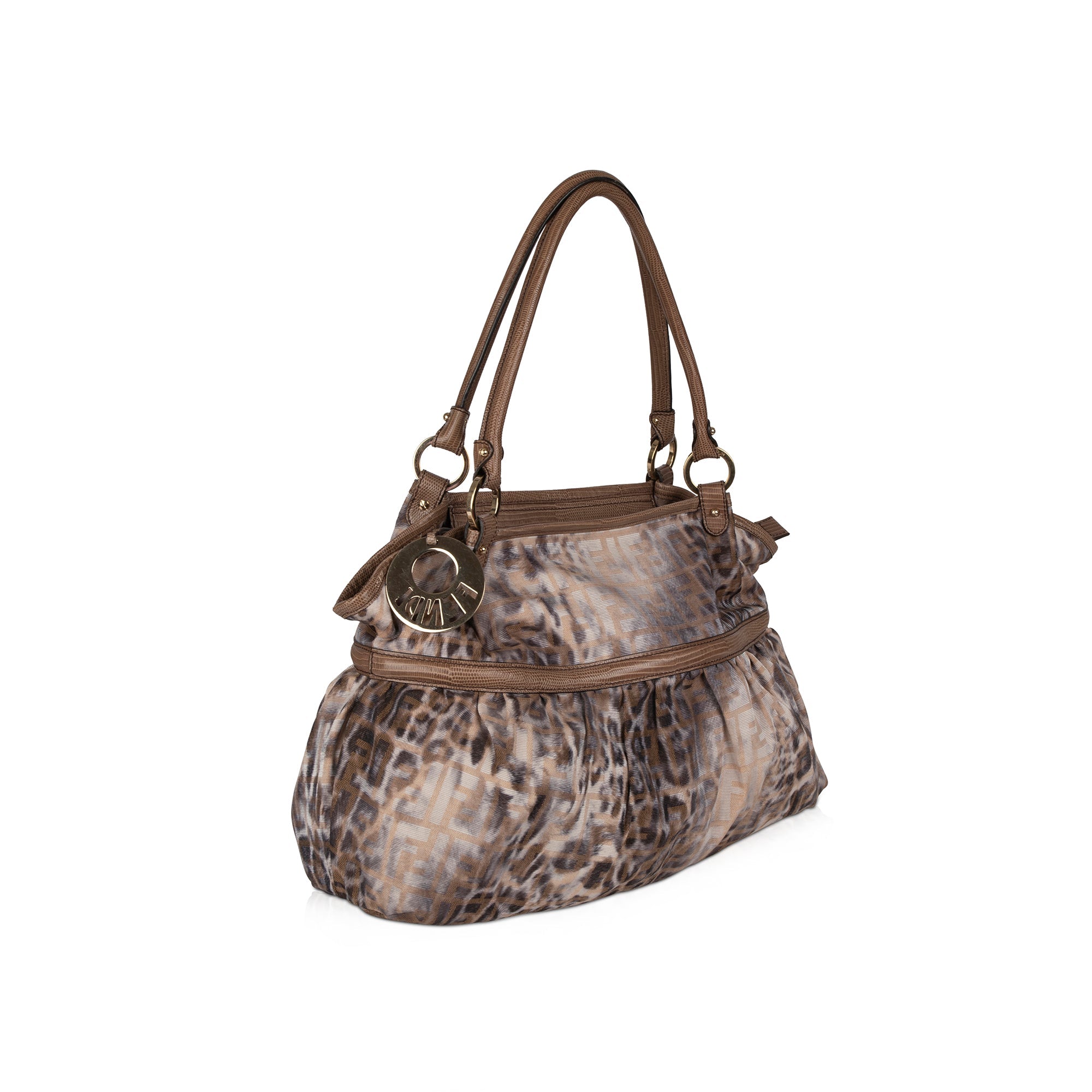 Fendi Large Lizard-Trimmed Zucca Chef Tote