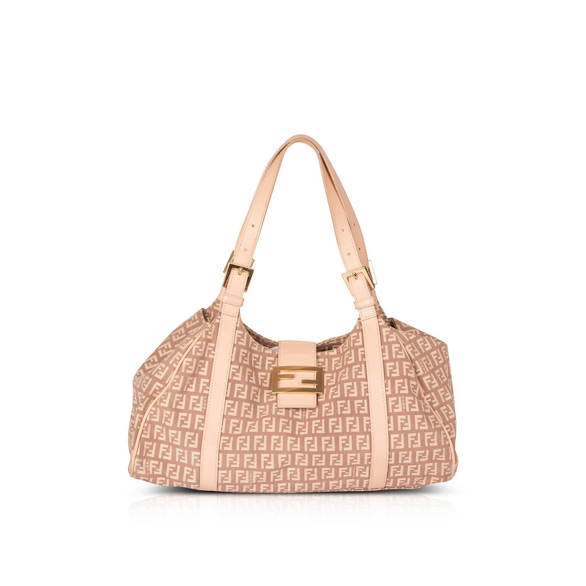 Fendi Leather-Trimmed Zucchino Shoulder Bag