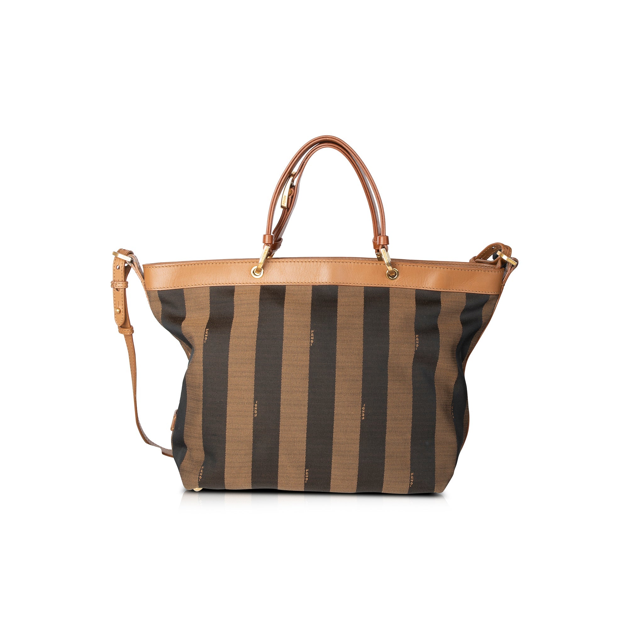 Fendi Pequin Stripe Canvas & Leather Tote