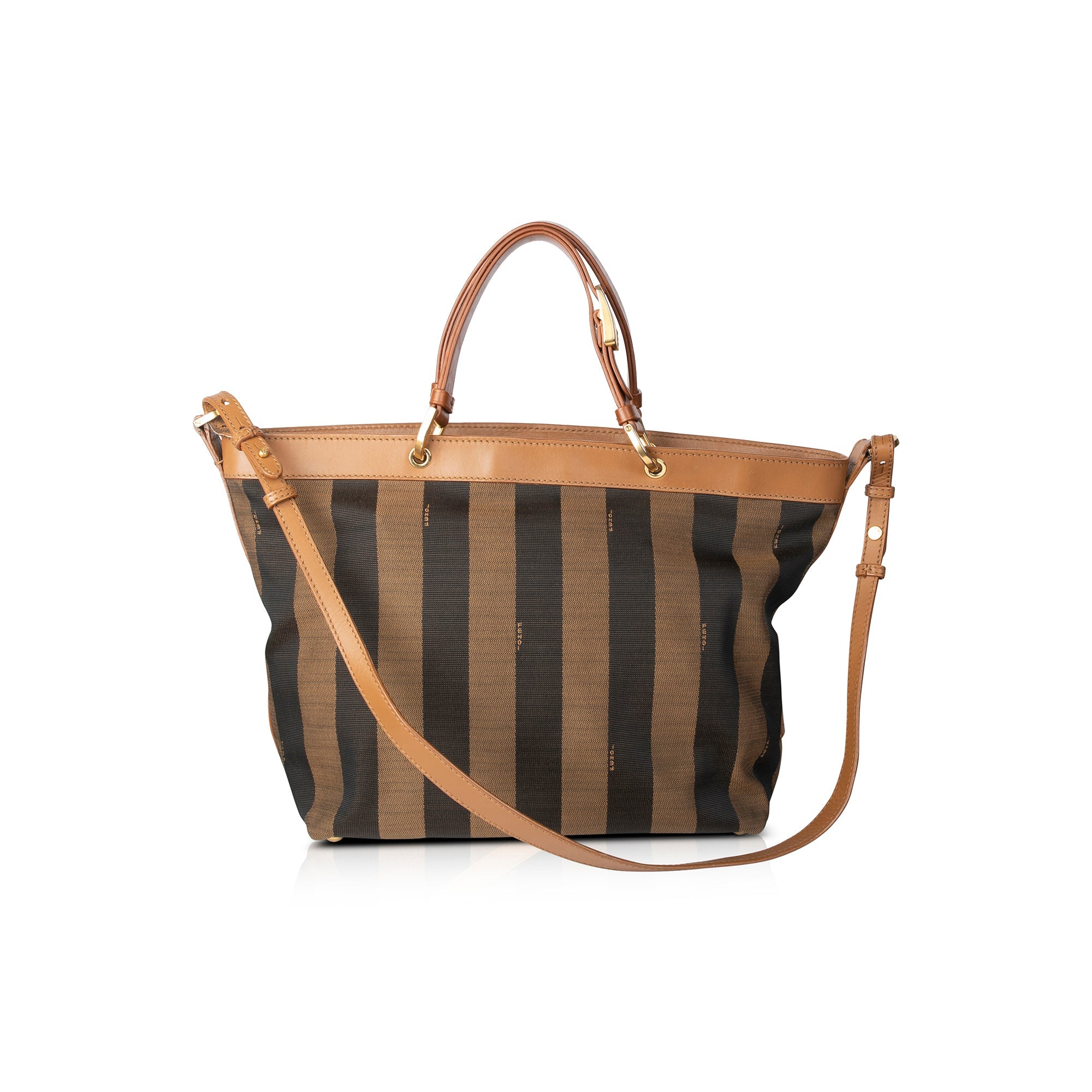 Fendi Pequin Stripe Canvas & Leather Tote