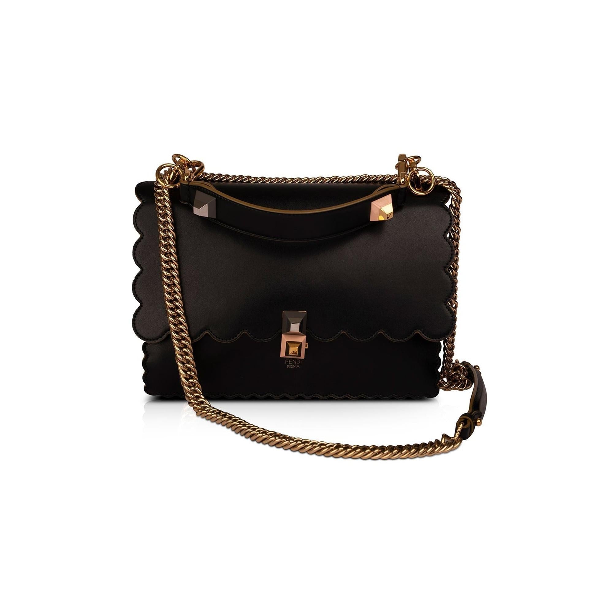 Fendi Scalloped Studded Kan I Shoulder Bag