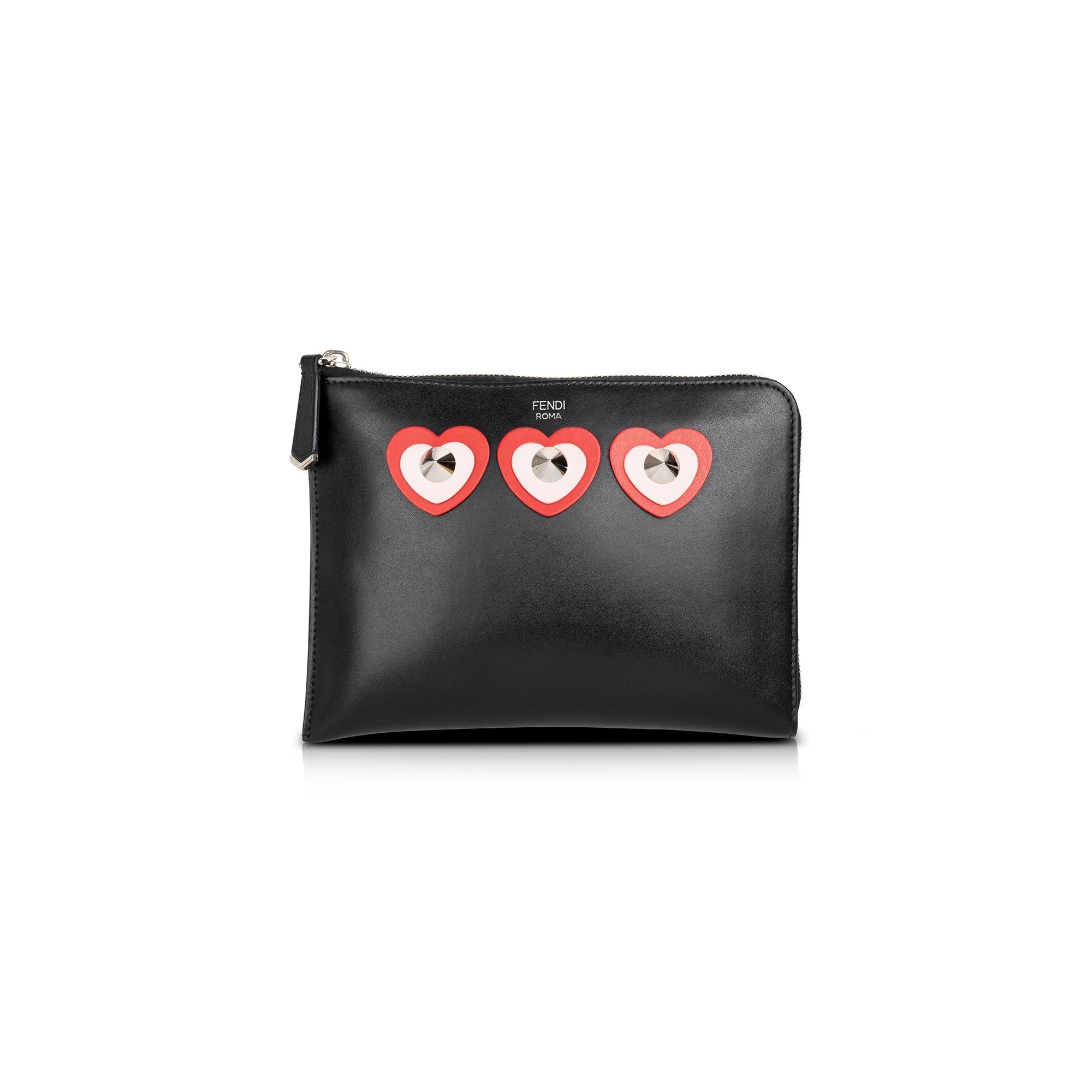 Fendi Studded Heart Zip Around Clutch w/ Box & Tags