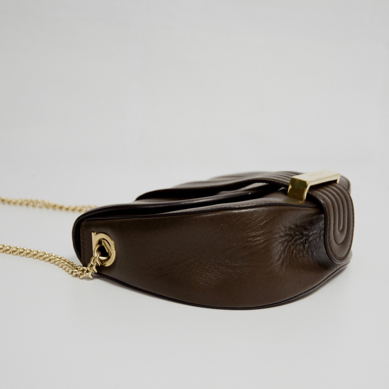 Ferragamo Brown Rosette Small Saddle Crossbody