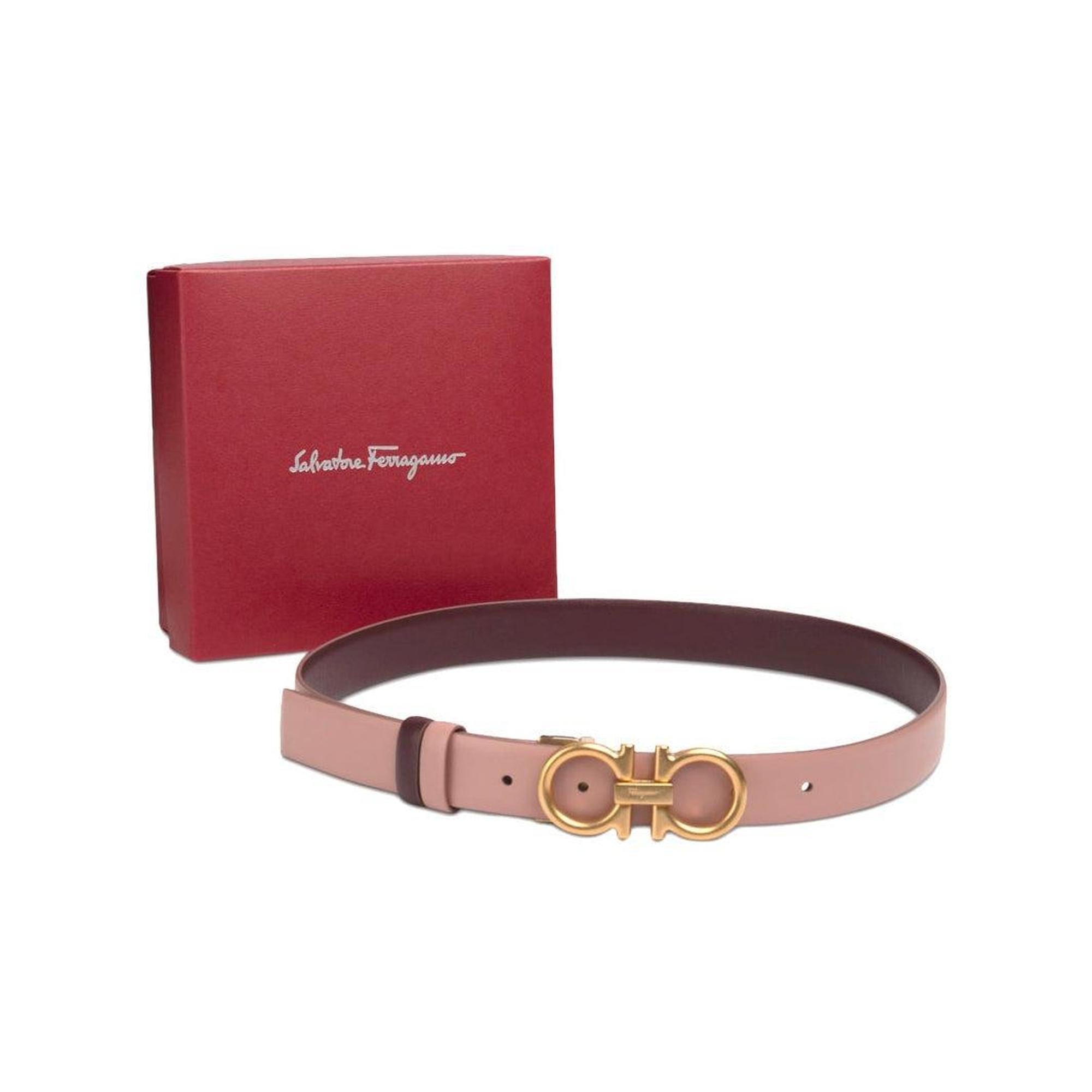 Ferragamo Gancini Logo Skinny Leather Belt w/ Box & Receipt