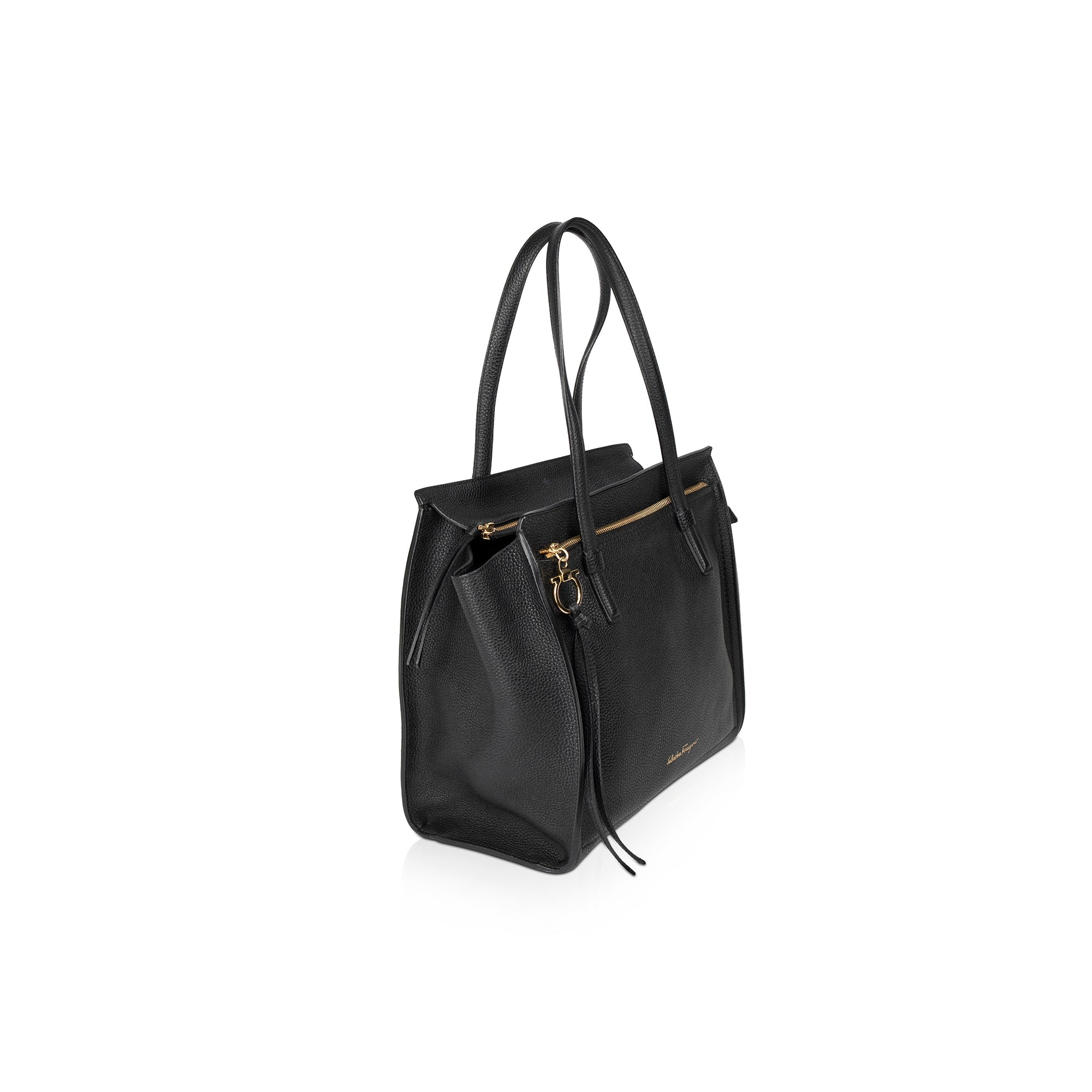 Ferragamo Medium Black Leather Amy Tote