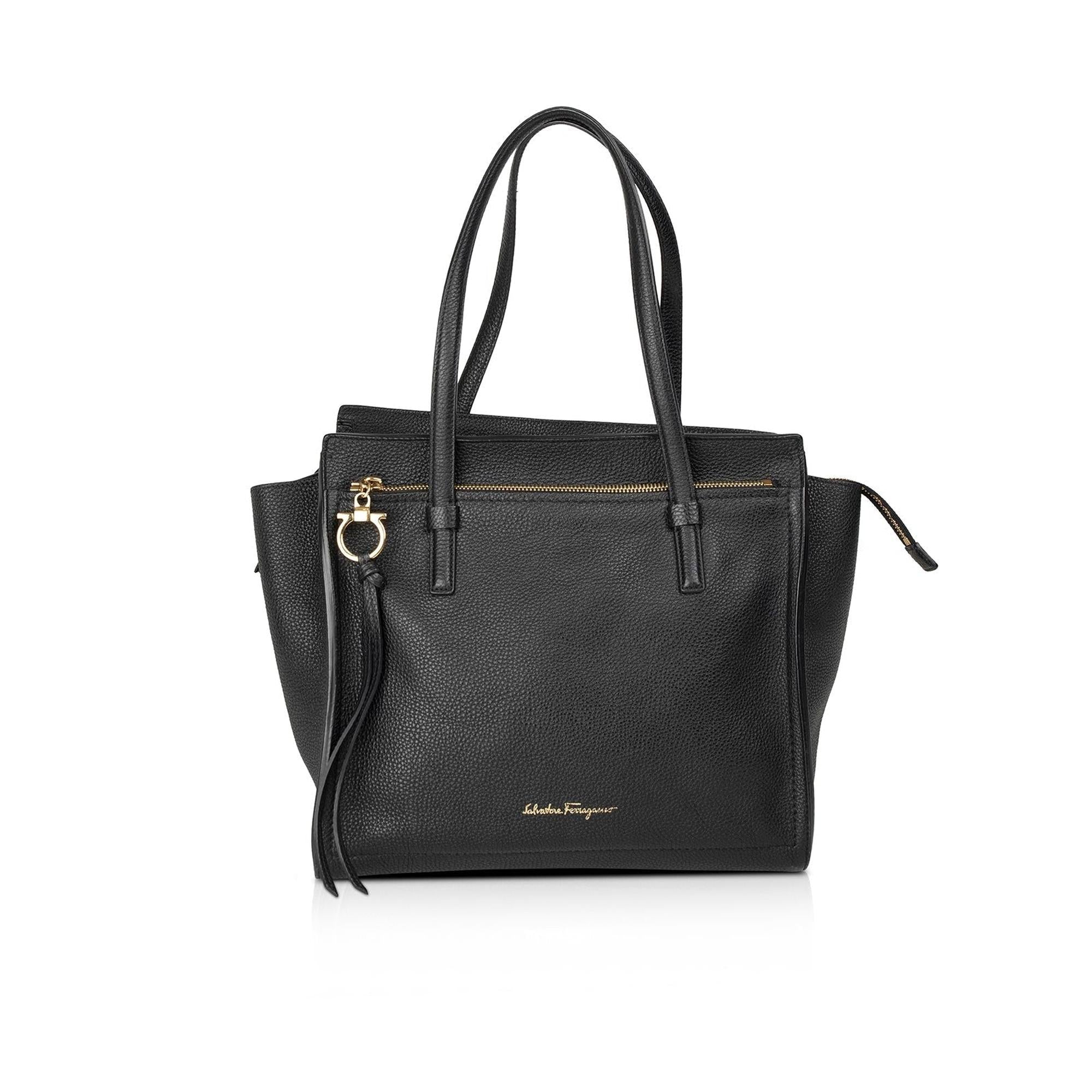 Ferragamo Medium Black Leather Amy Tote