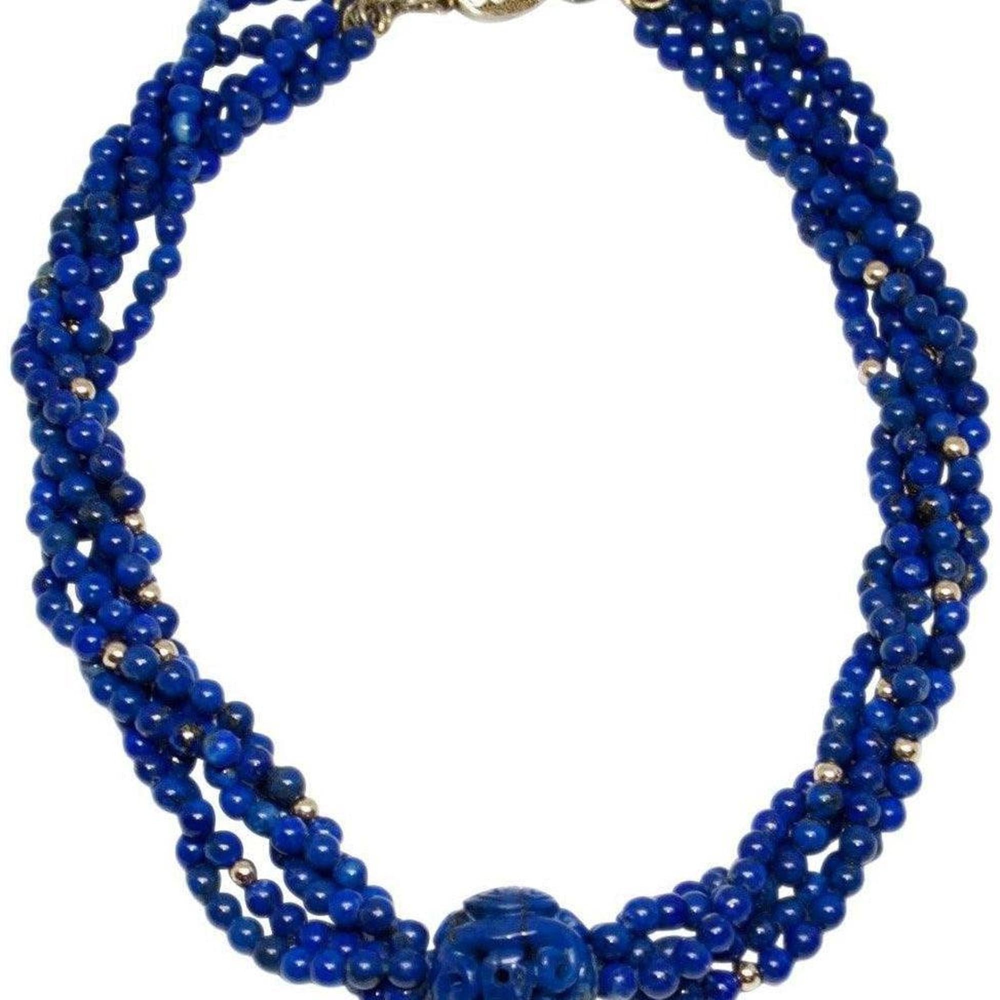 Five Strand Lapis Lazuli Bead Necklace