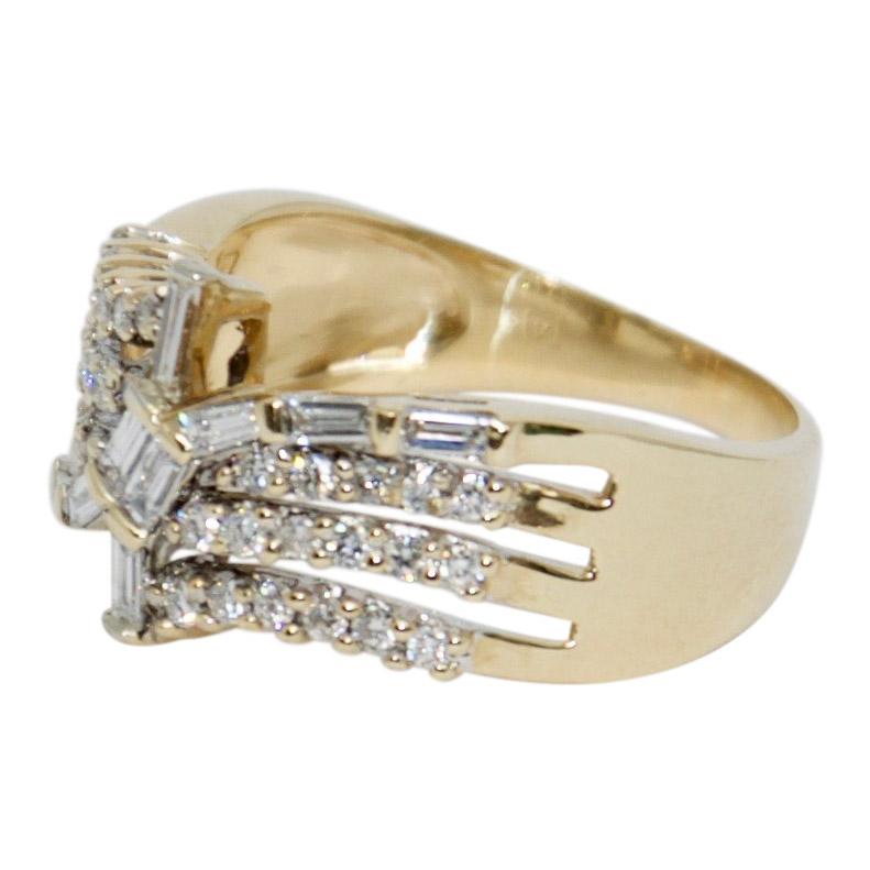 Four-Row Baguette and Round Cut Diamond Ring