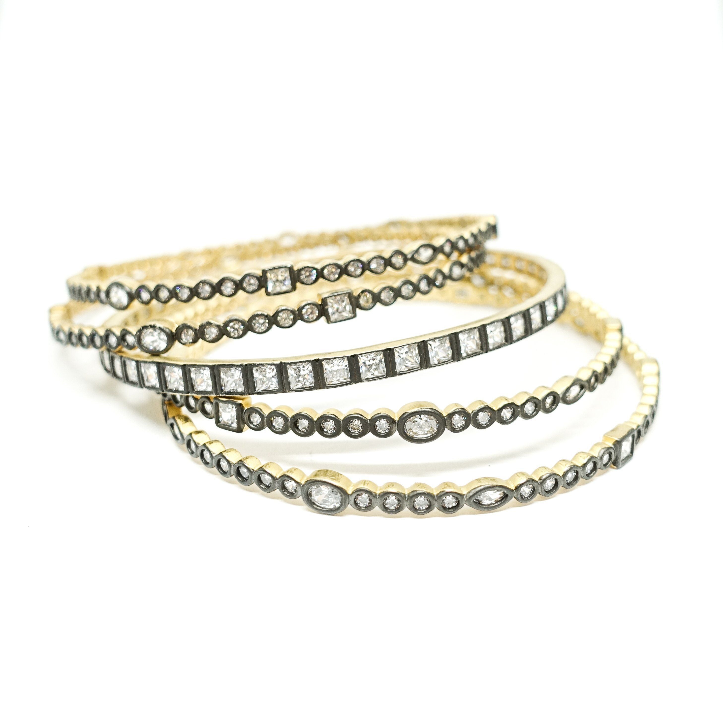 Freida Rothman Alternating Stone Radiance Bangle Stack