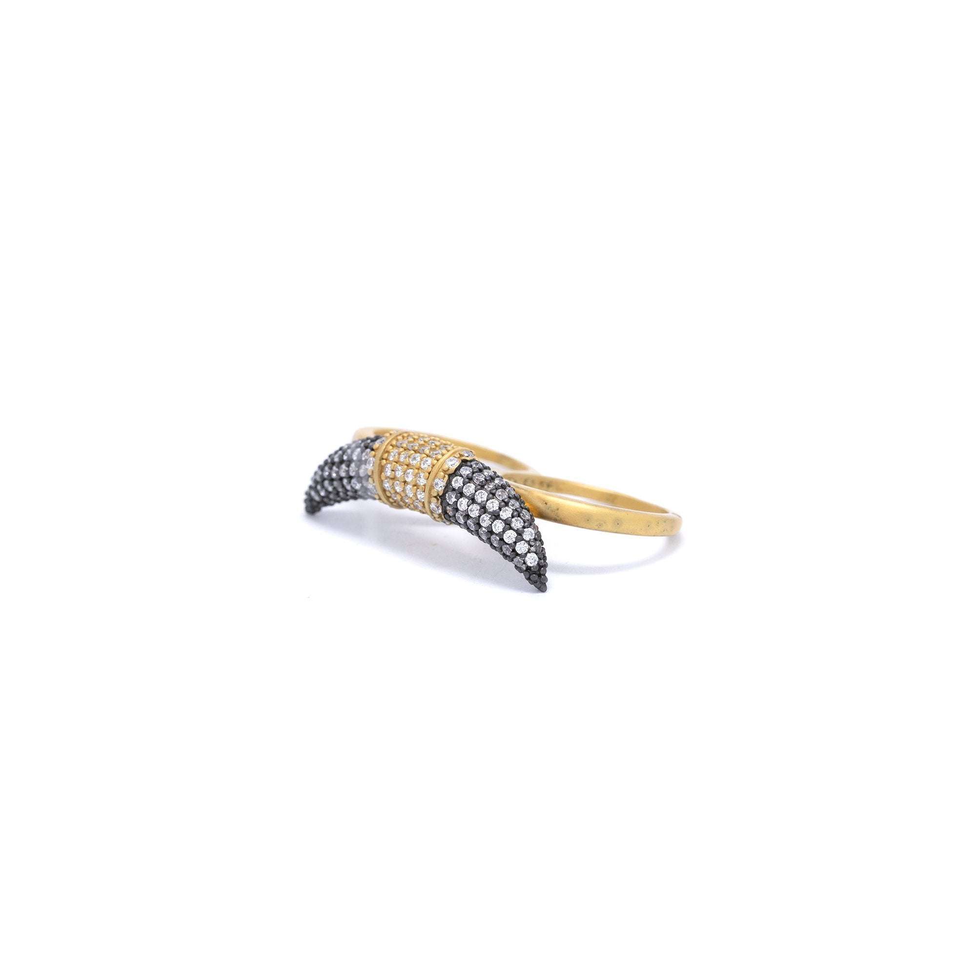 Freida Rothman CZ Pave Horn Two-Finger Ring