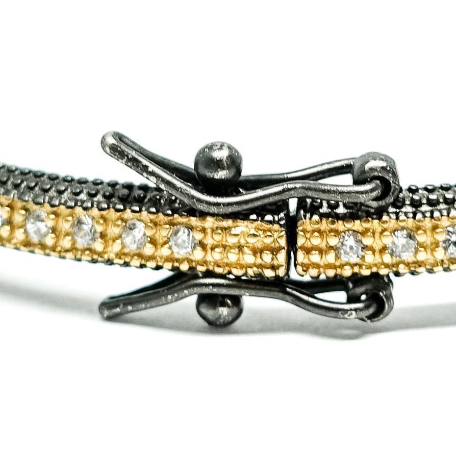 Freida Rothman Skinny Bangle in 14kt Gold Plated Sterling Silver with Cubic Zirconias