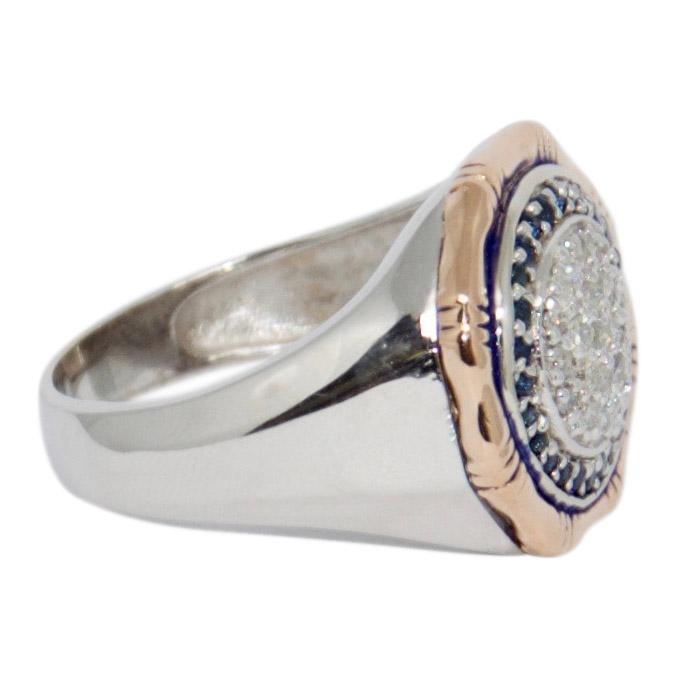 Gent's Two-Tone Pave Diamond and Blue Sapphire Ring