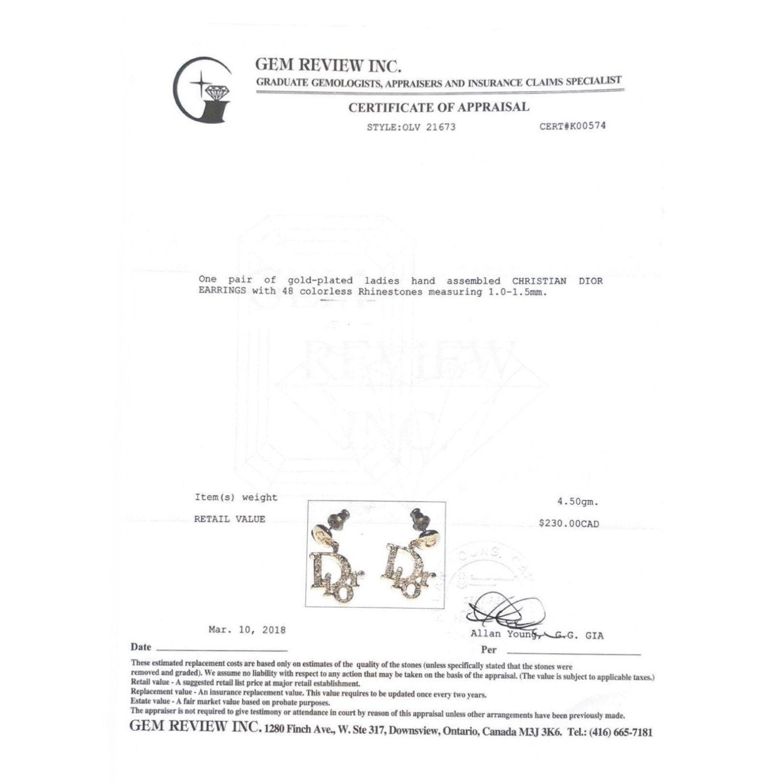 Gold Plated Christian Dior Rhinestone Earrings