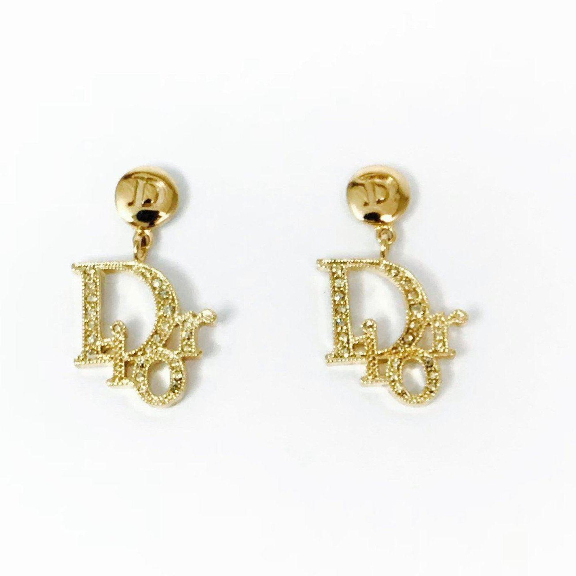 Gold Plated Christian Dior Rhinestone Earrings