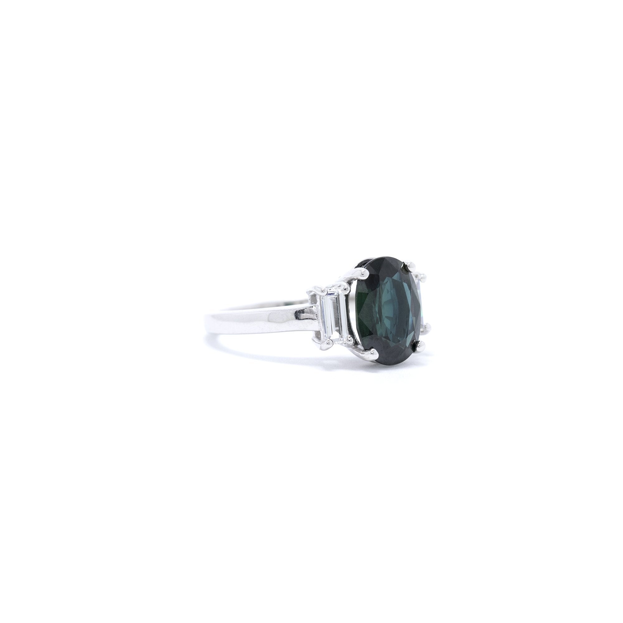 Green Sapphire & Diamond Three Stone Cocktail Ring